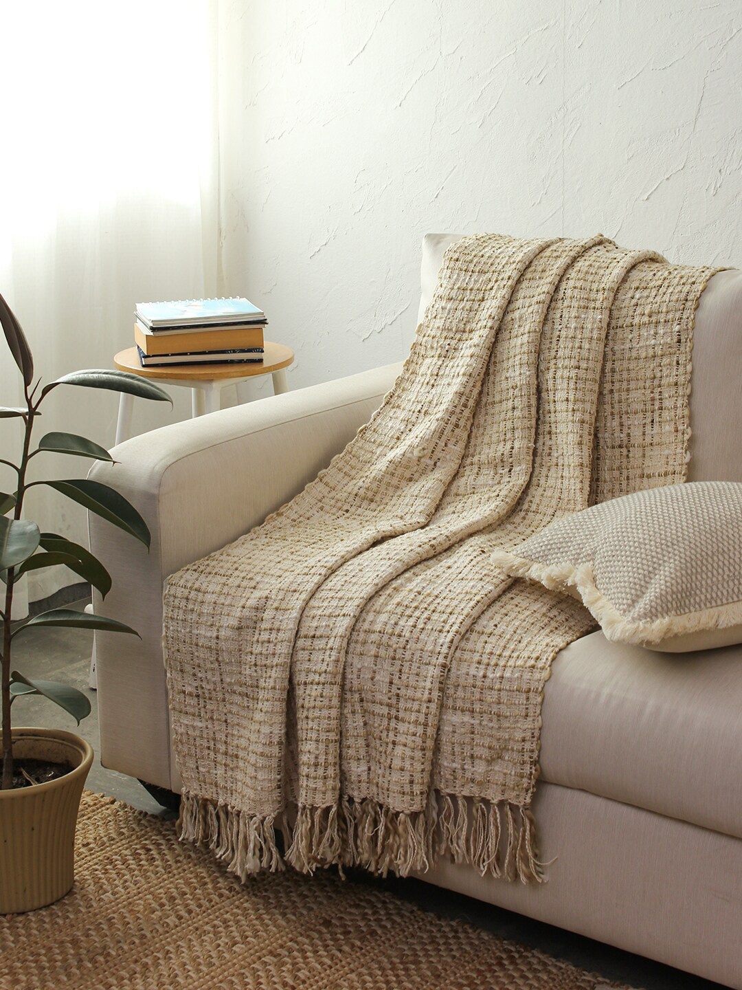 

House This Beige Self-Checked Sofa Throw