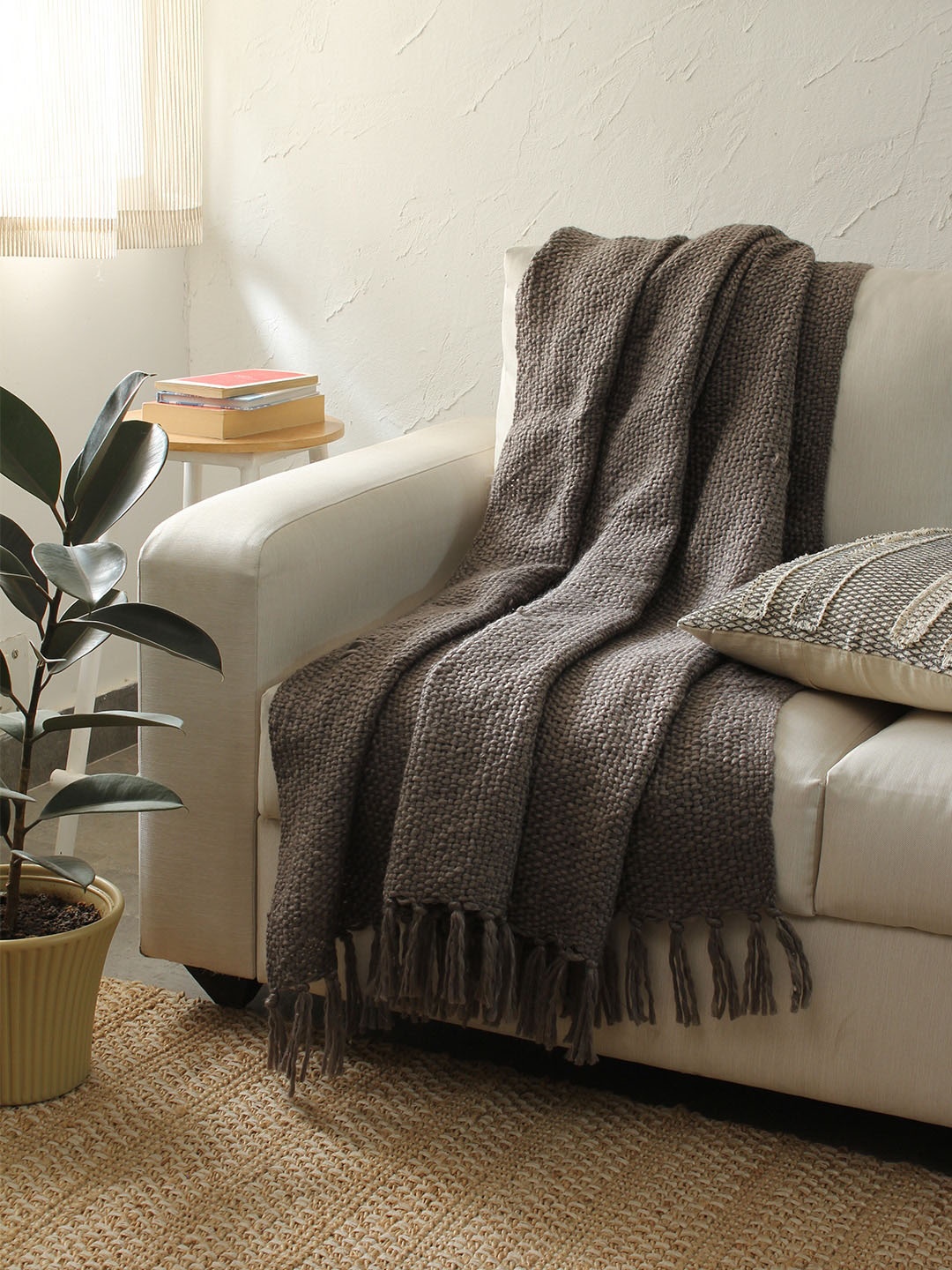 

House This Charcoal Grey Self-Design Sofa Throw