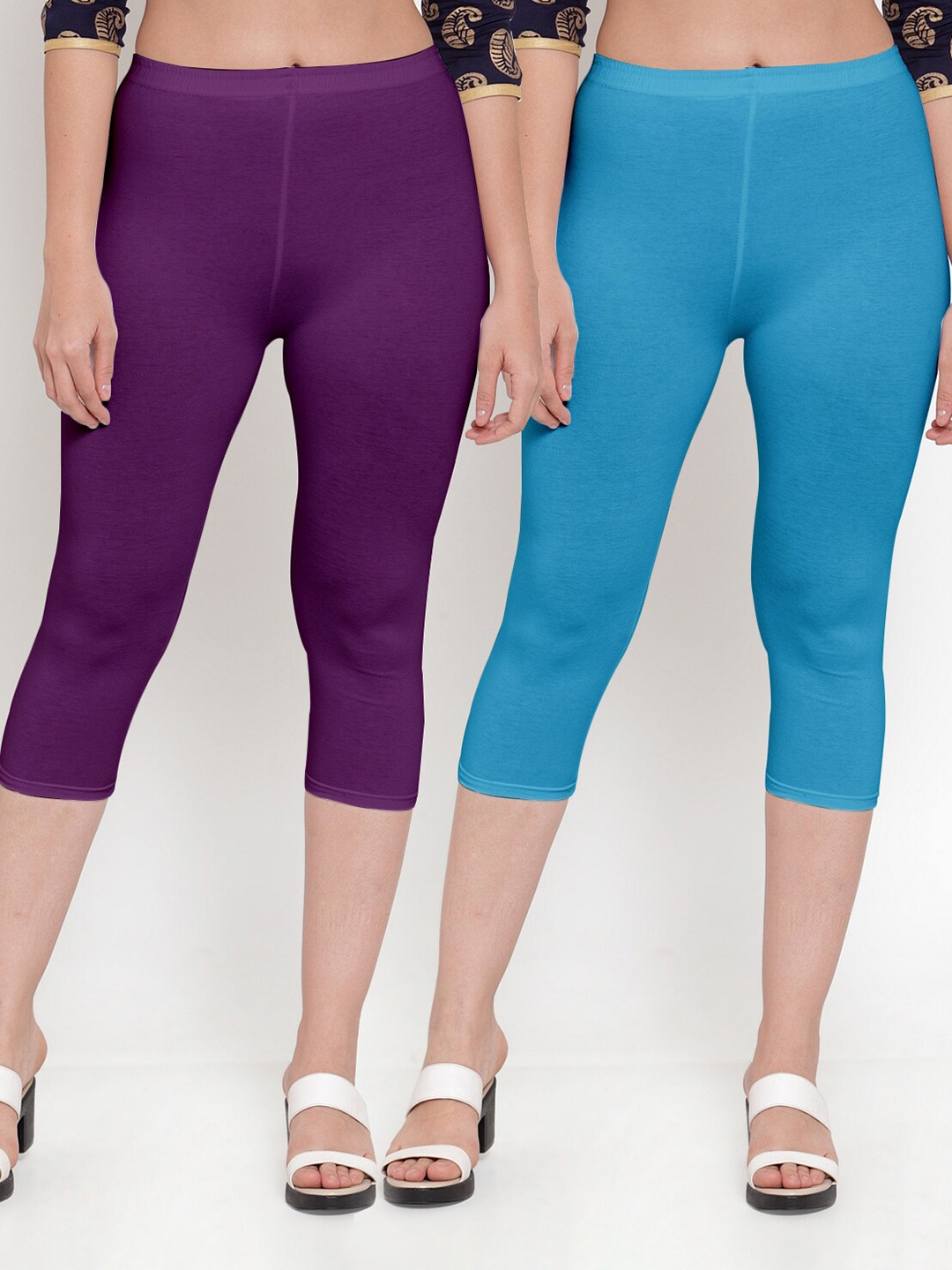 

GRACIT Women Pack Of 2 Solid Capris, Purple