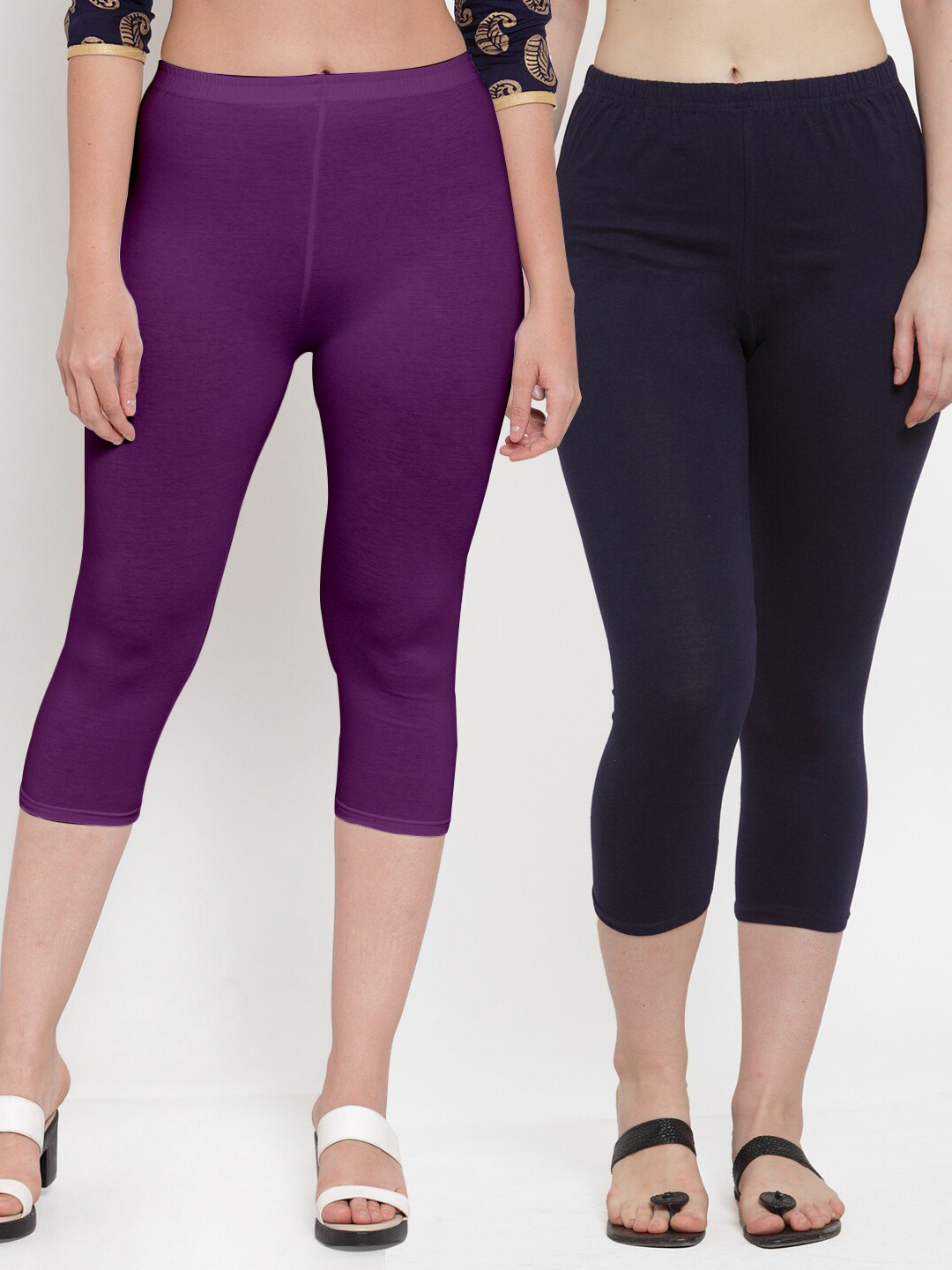 

GRACIT Women Pack-2 Purple & Navy Blue Capris