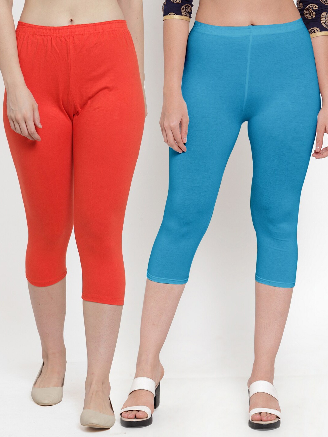 

GRACIT Women Pack Of 2 Orange & Blue Capris