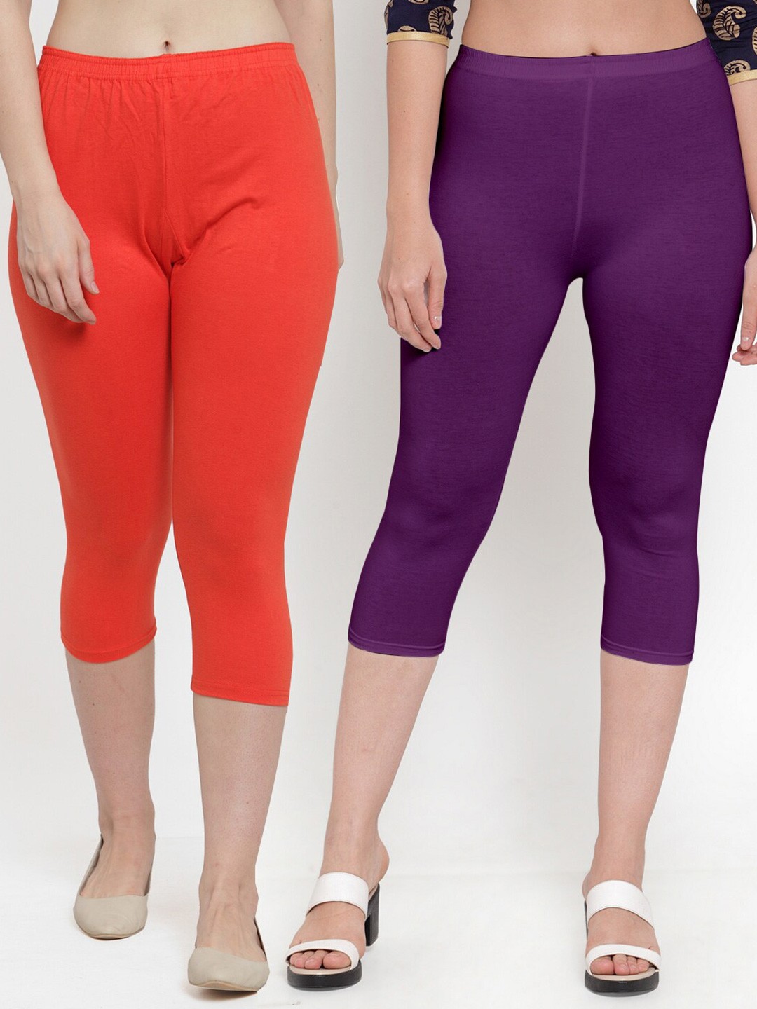 

GRACIT Women Orange & Purple Set Of 2 Cotton Lycra Capris
