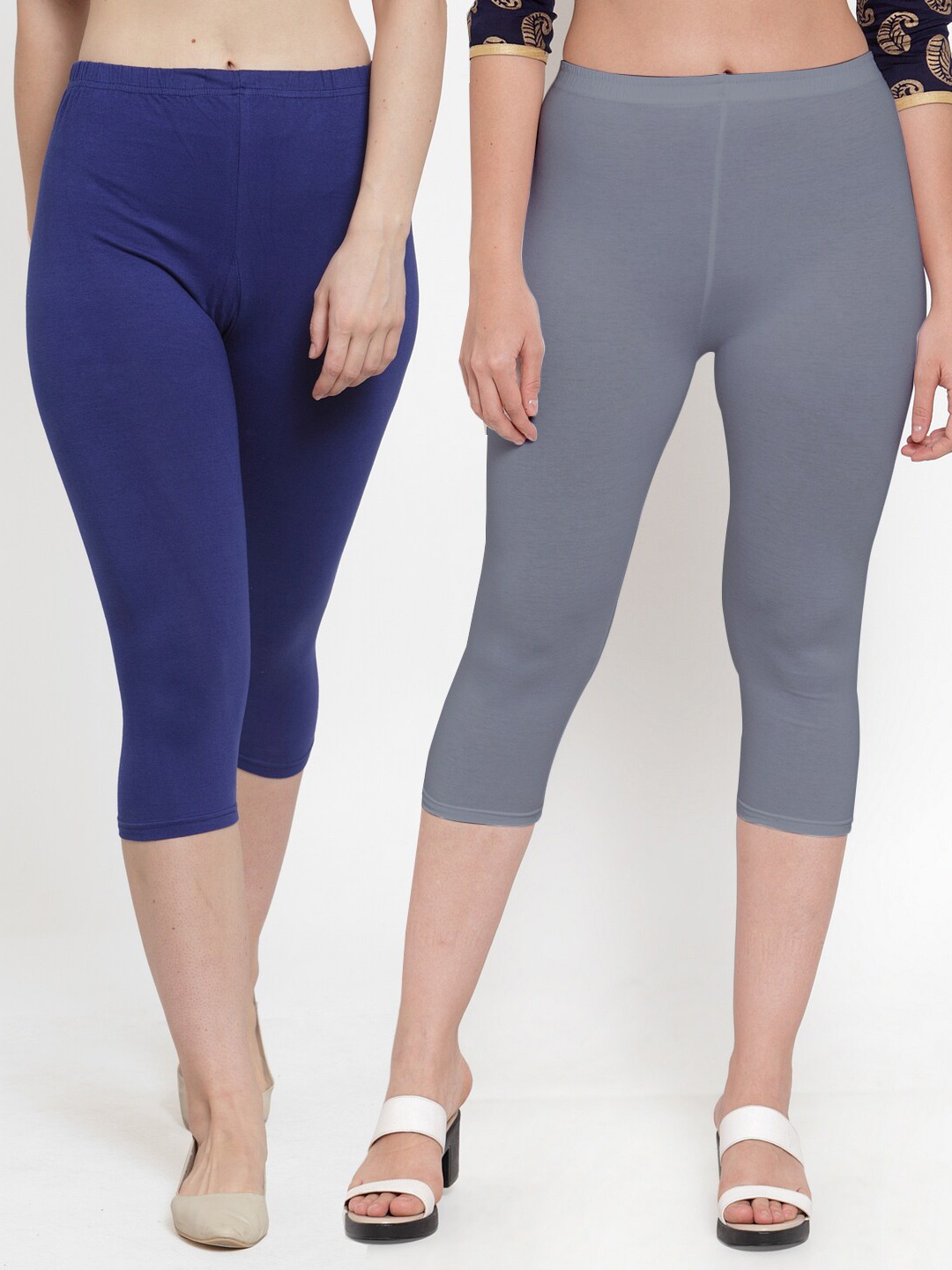 

GRACIT Women Pack of 2 Grey & Navy Blue Capris