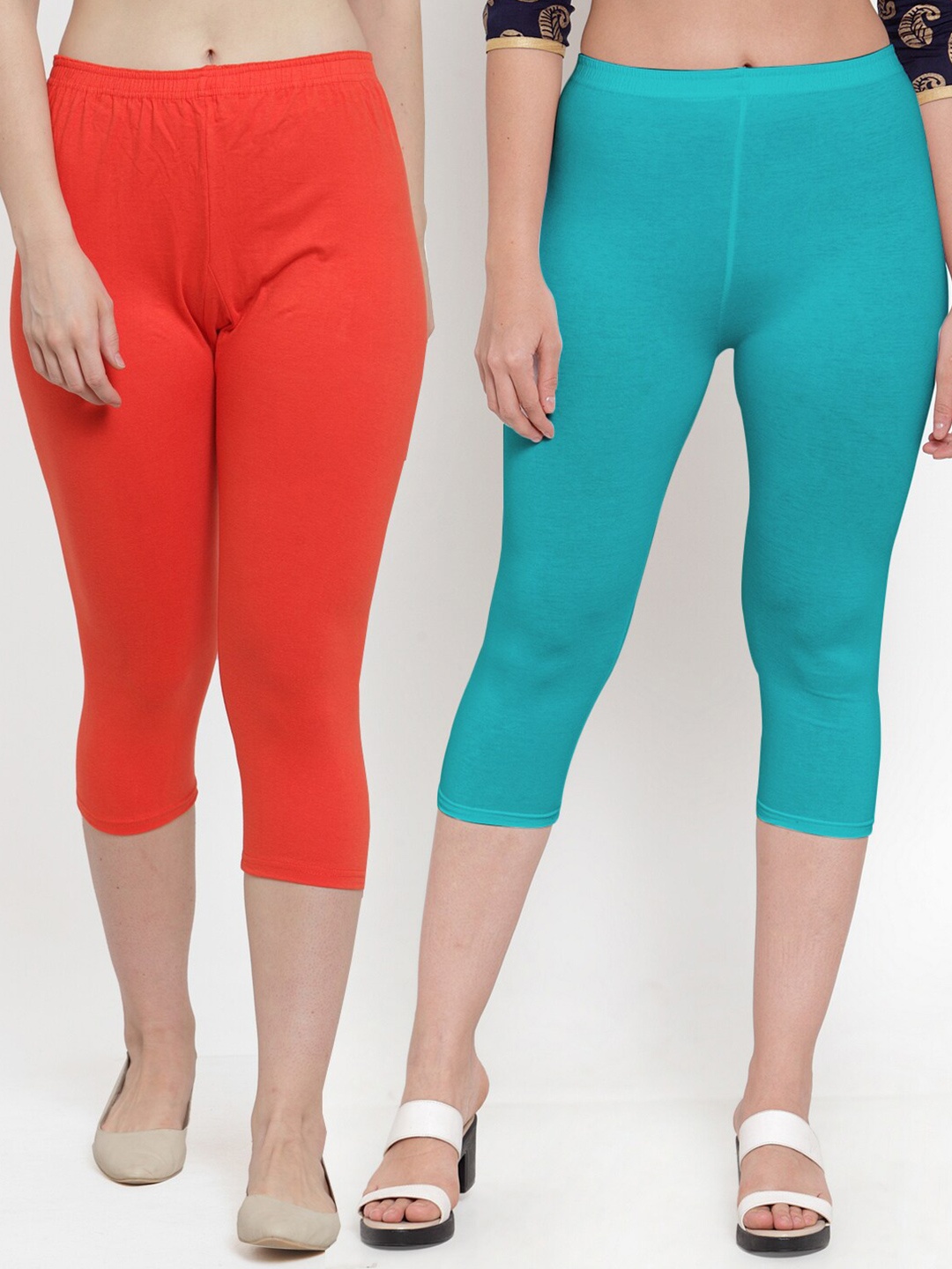 

GRACIT Pack-2 Women Orange & Blue Capris