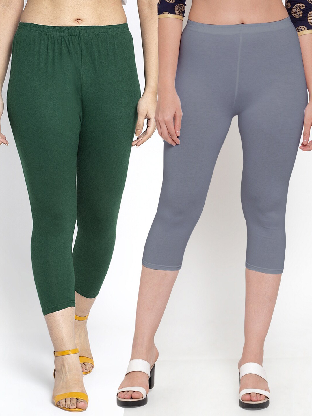 

GRACIT Women Grey & Green Pack of 2 Capris