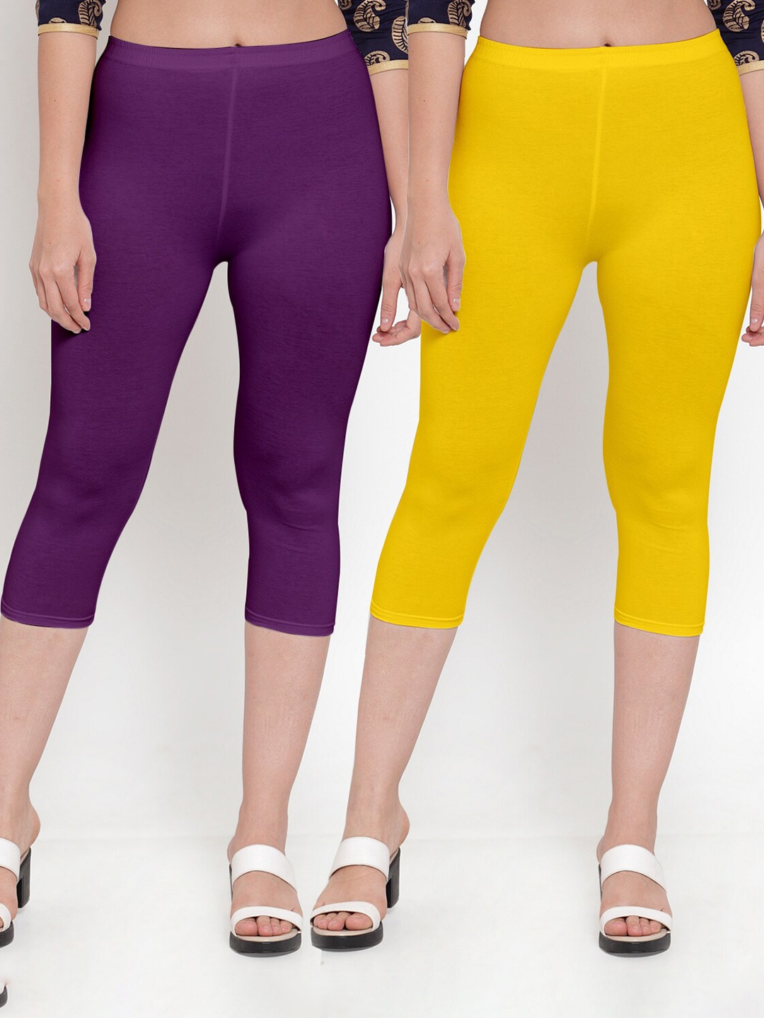 

GRACIT Pack-2 Women Yellow & Purple Capris
