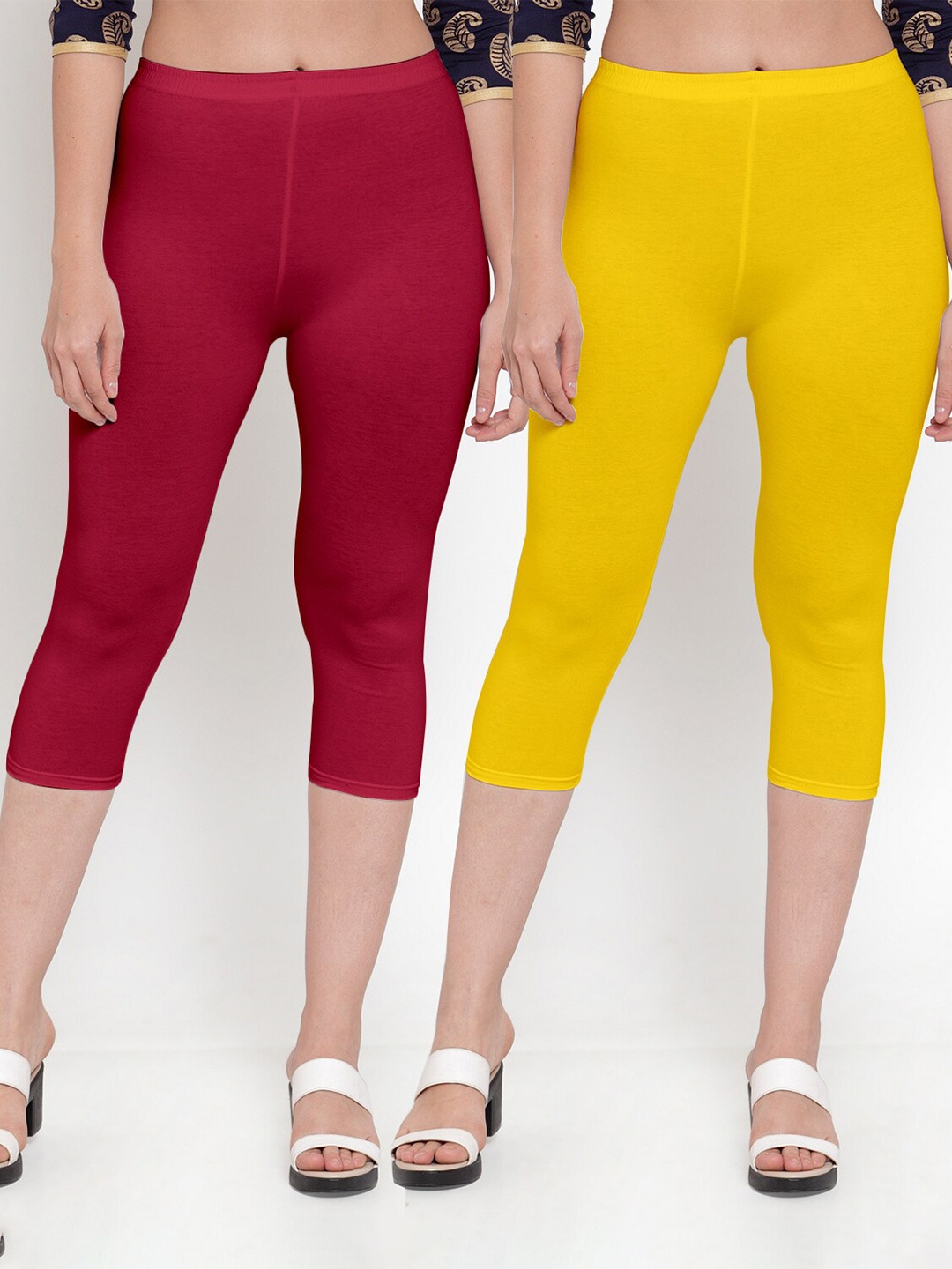 

GRACIT Women Pack Of 2 Yellow & Maroon Capris