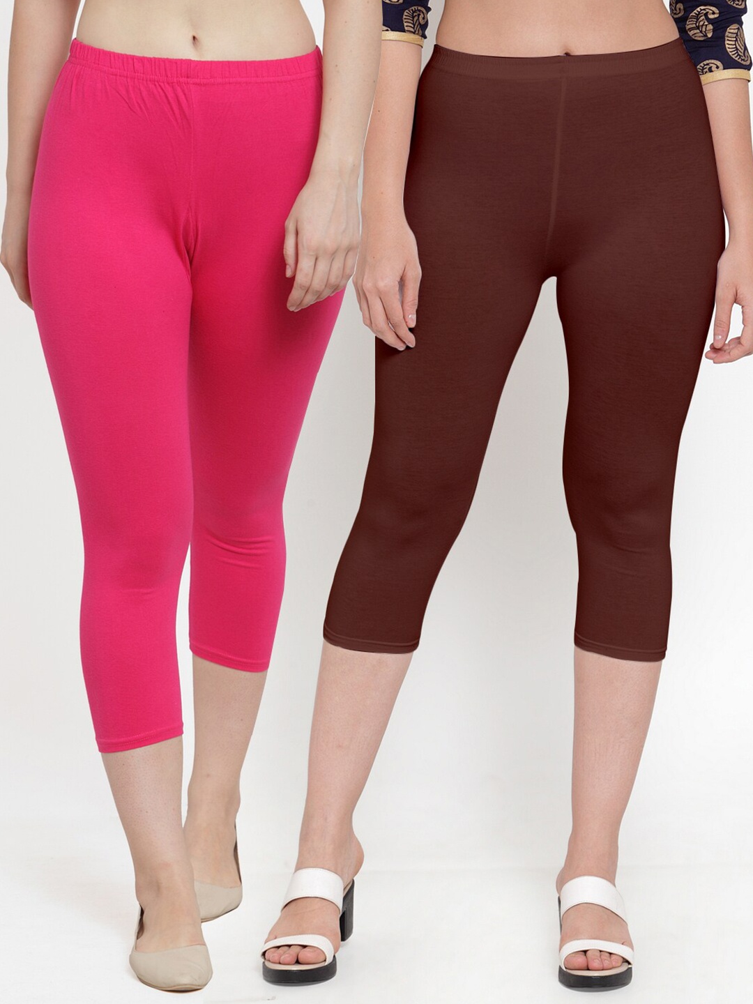 

GRACIT Women Pack Of 2 Pink & Brown Capris