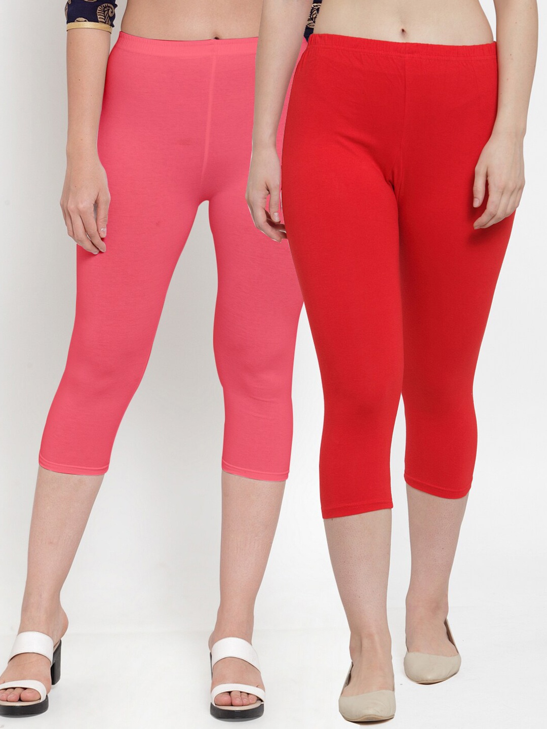 

GRACIT Women Pack of 2 Red & Peach-Coloured Capris