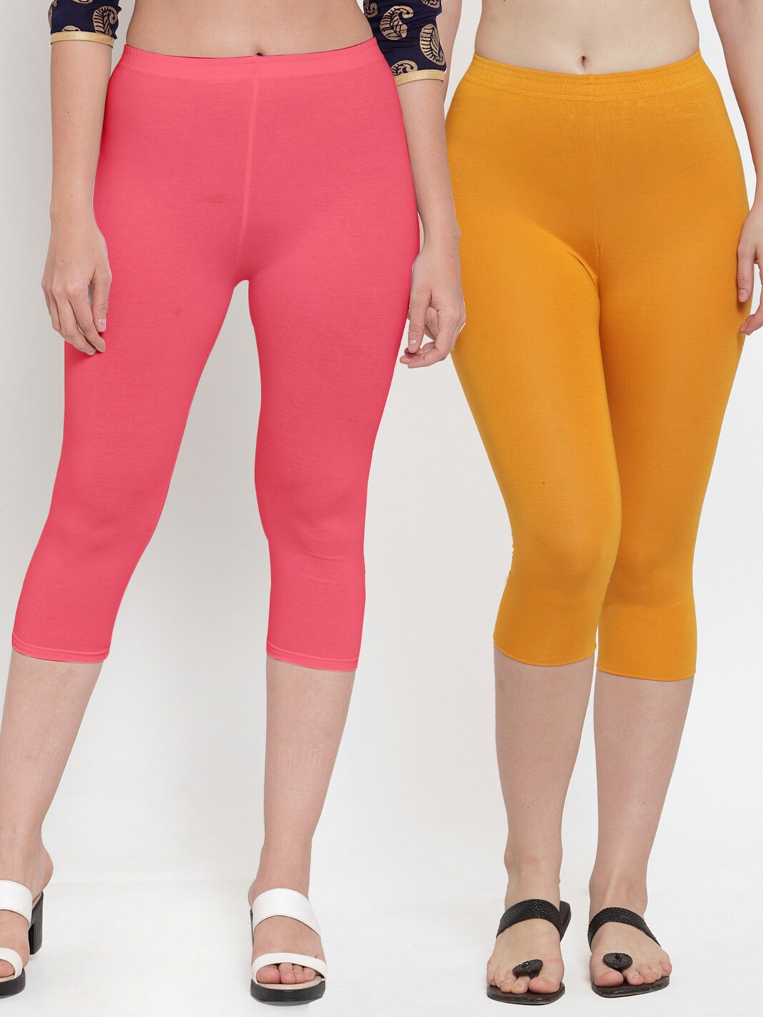 

GRACIT Women Pack Of 2 Orange & Pink Capris