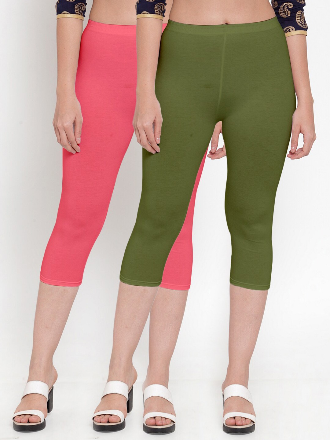 

GRACIT Women Pack of 2 Pink & Green Capris