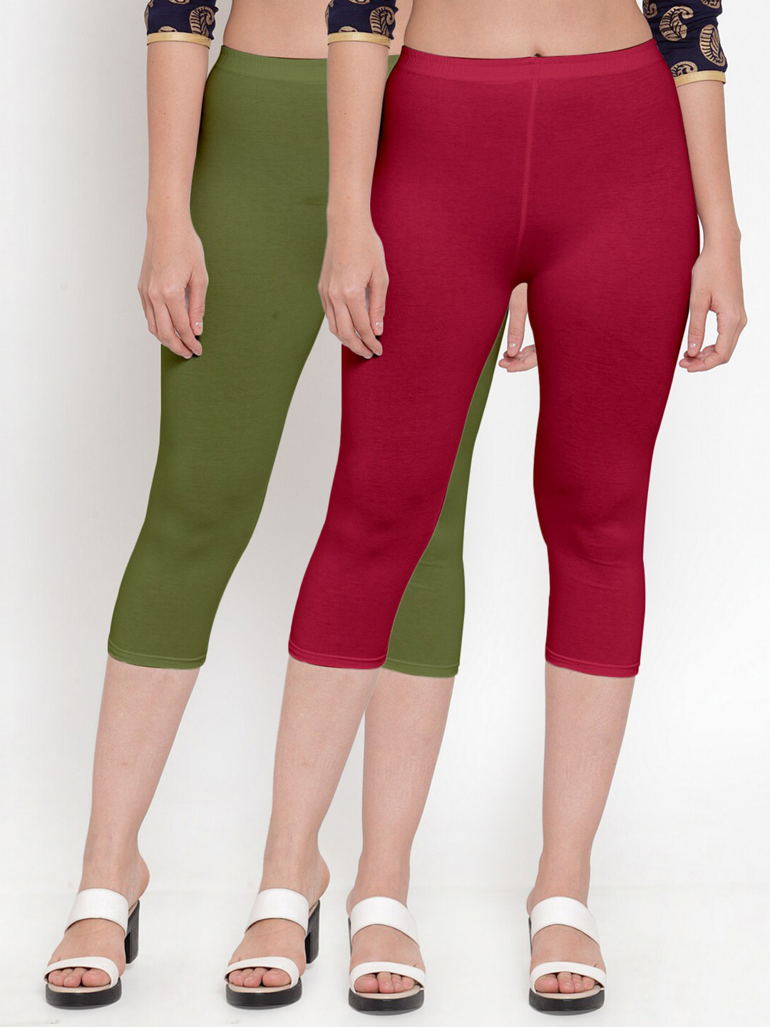 

GRACIT Women Pack Of 2 Maroon & Green Capris