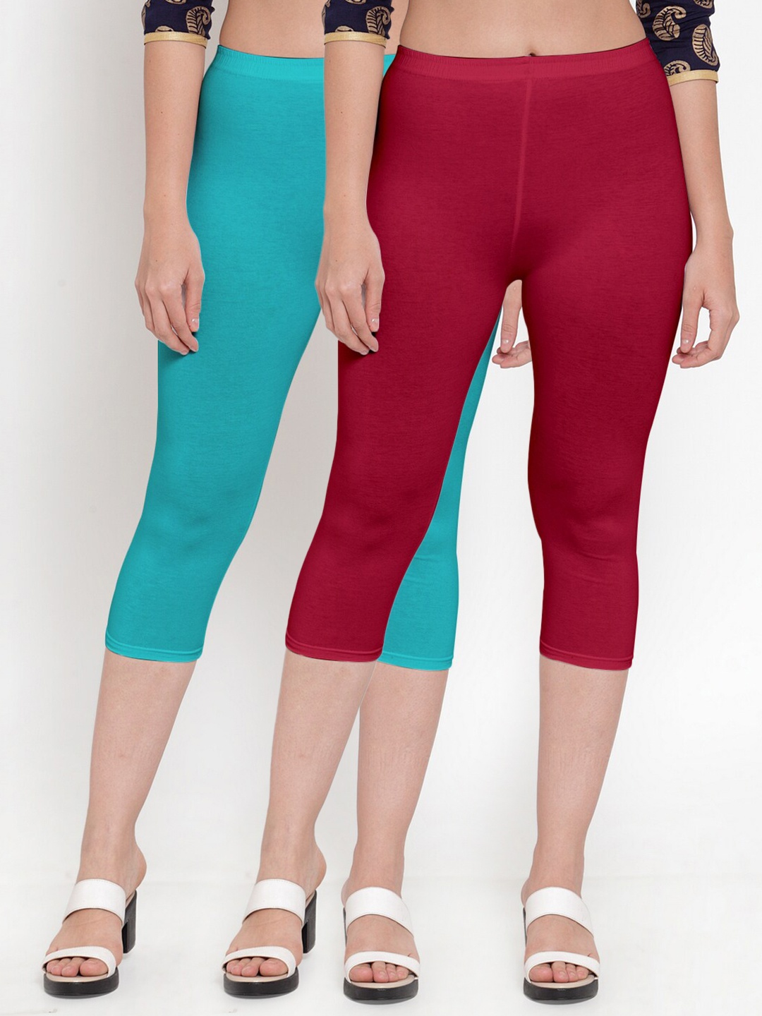 

GRACIT Women Pack Of 2 Maroon & Turquoise Blue Capris