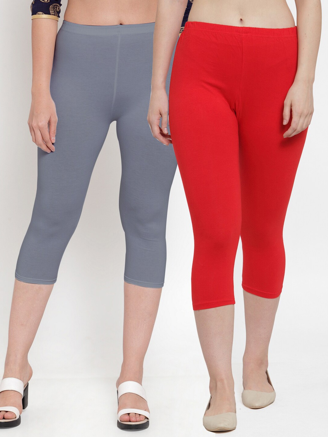 

GRACIT Women Pack Of 2 Solid Capris, Red