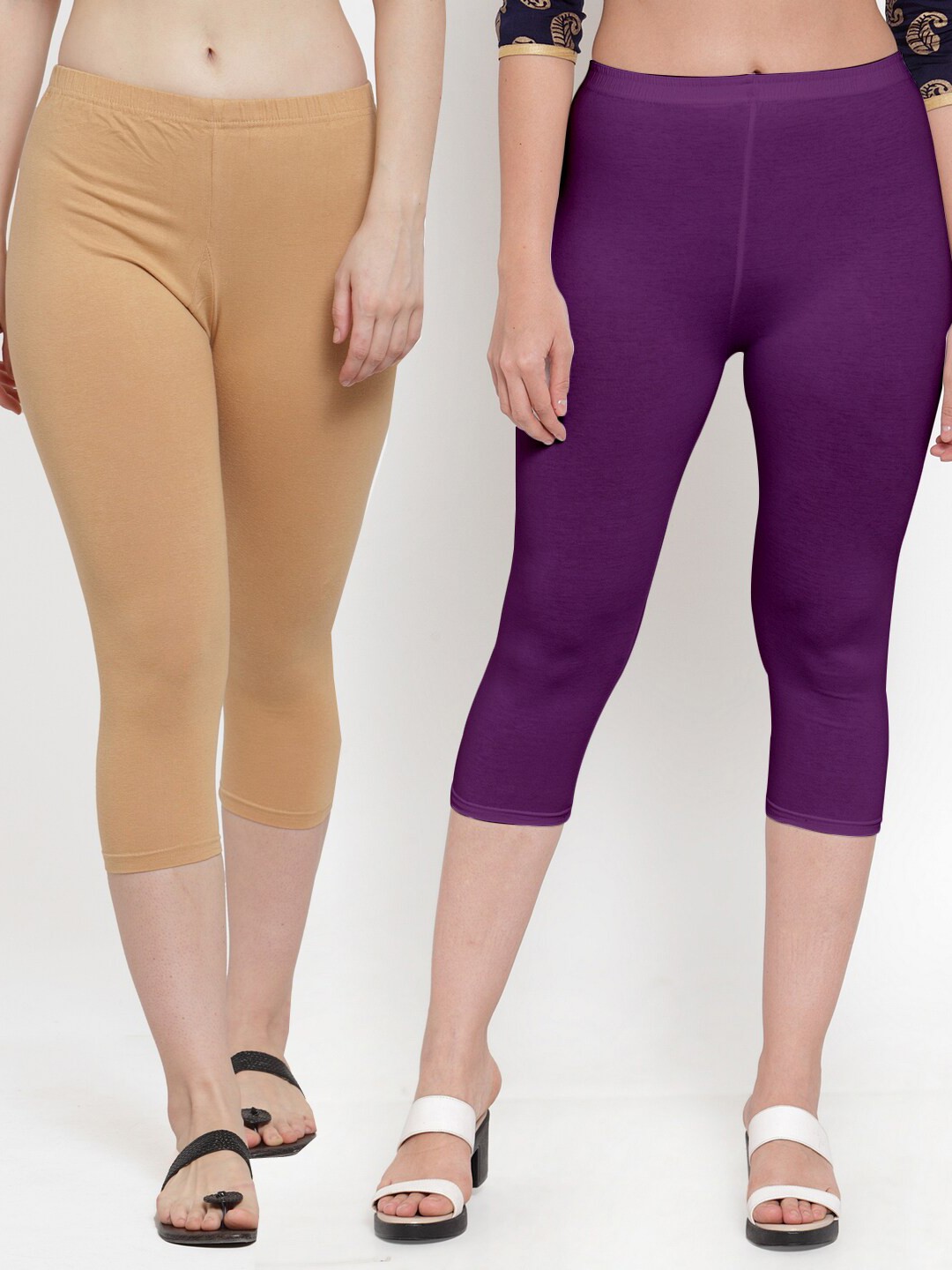 

GRACIT Women Pack of 2 Beige & Purple Capris