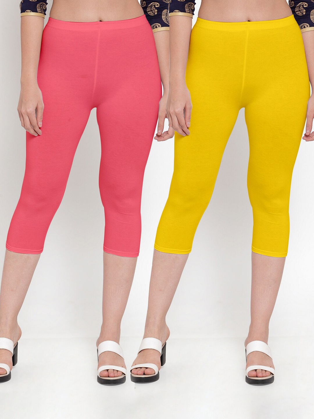 

GRACIT Women Pack Of 2 Yellow & Pink Capris