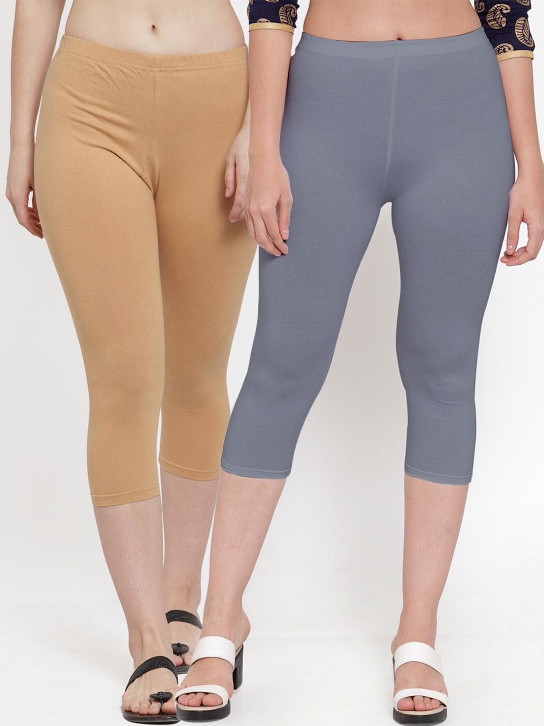 

GRACIT Women Pack Of 2 Grey & Tan Capris