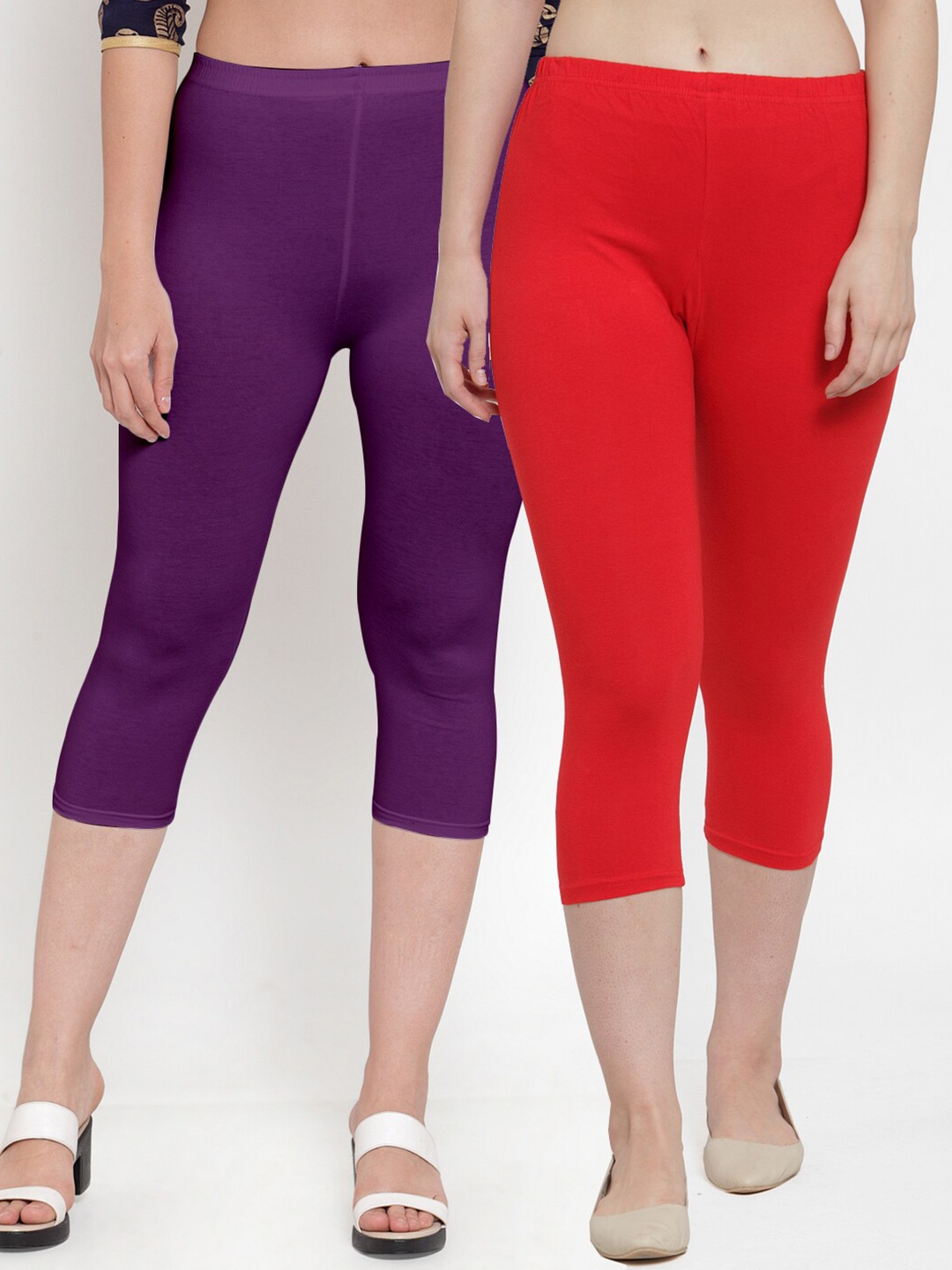 

GRACIT Women Pack of 2 Red & Purple Capris