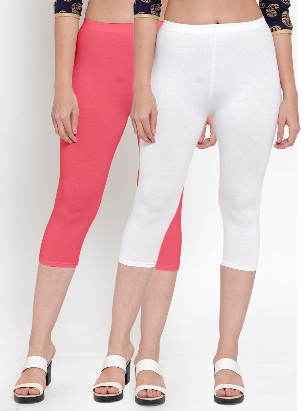 

GRACIT Pack-2 Women White & Pink Capris