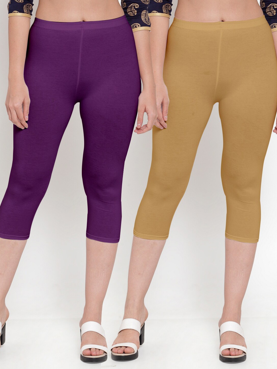 

GRACIT Women Pack Of 2 Purple & Beige Capris