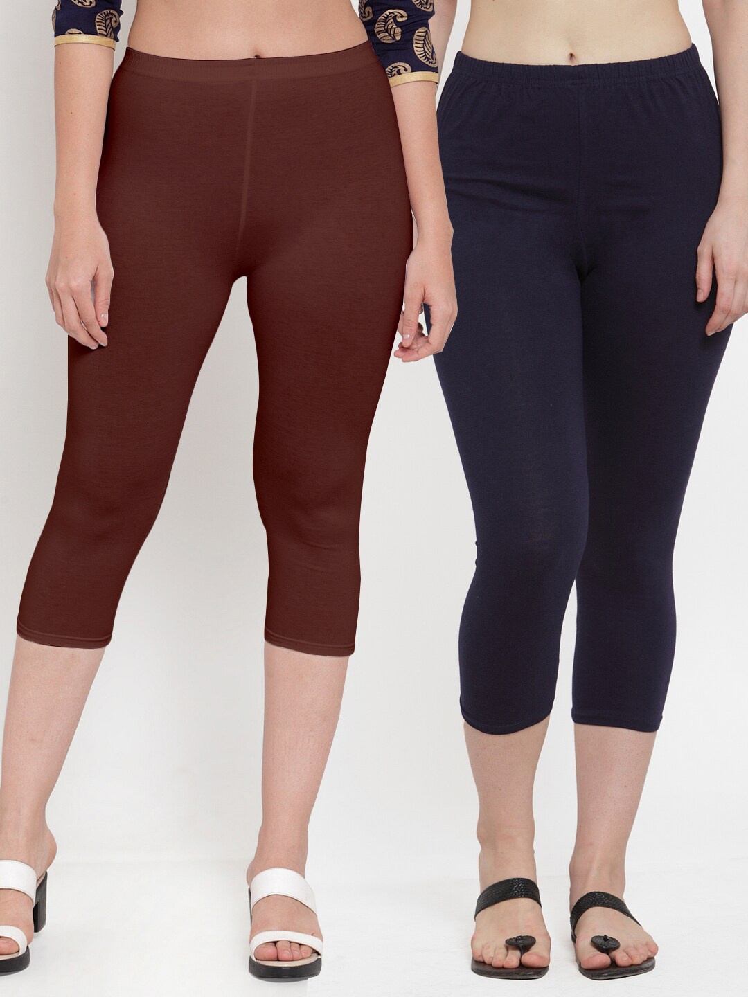 

GRACIT Women Pack Of 2 Navy Blue & Maroon Capris
