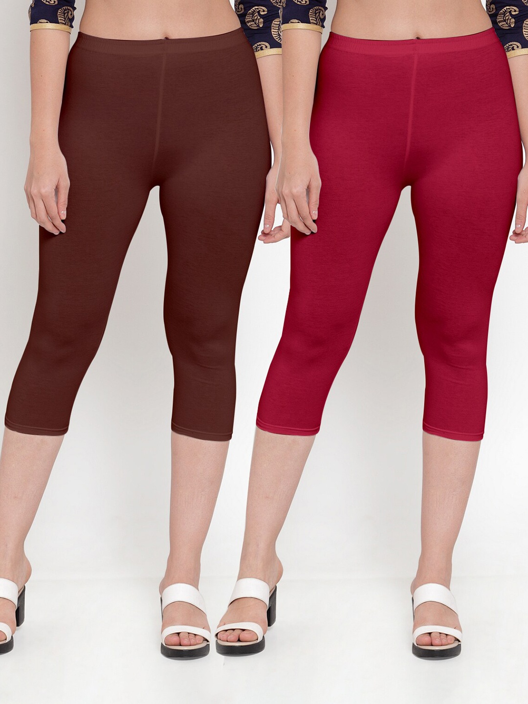 

GRACIT Women Pack of 2 Maroon & Brown Capris