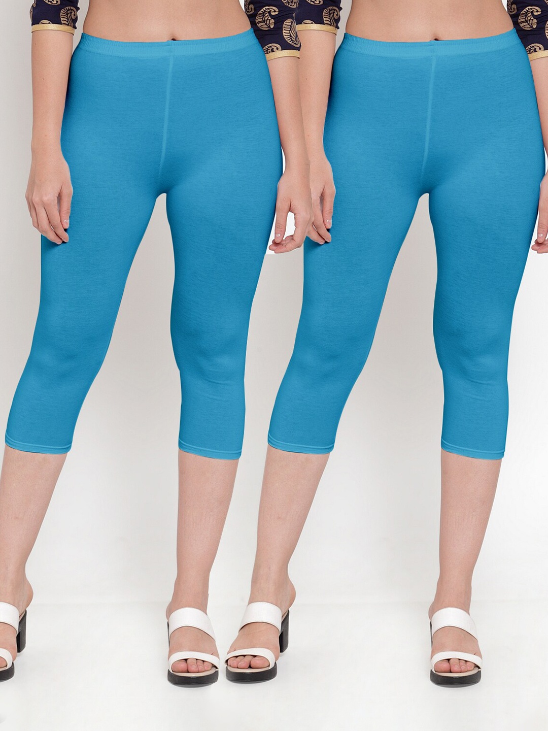 

GRACIT Women Pack of 2 Turquoise Blue Capris