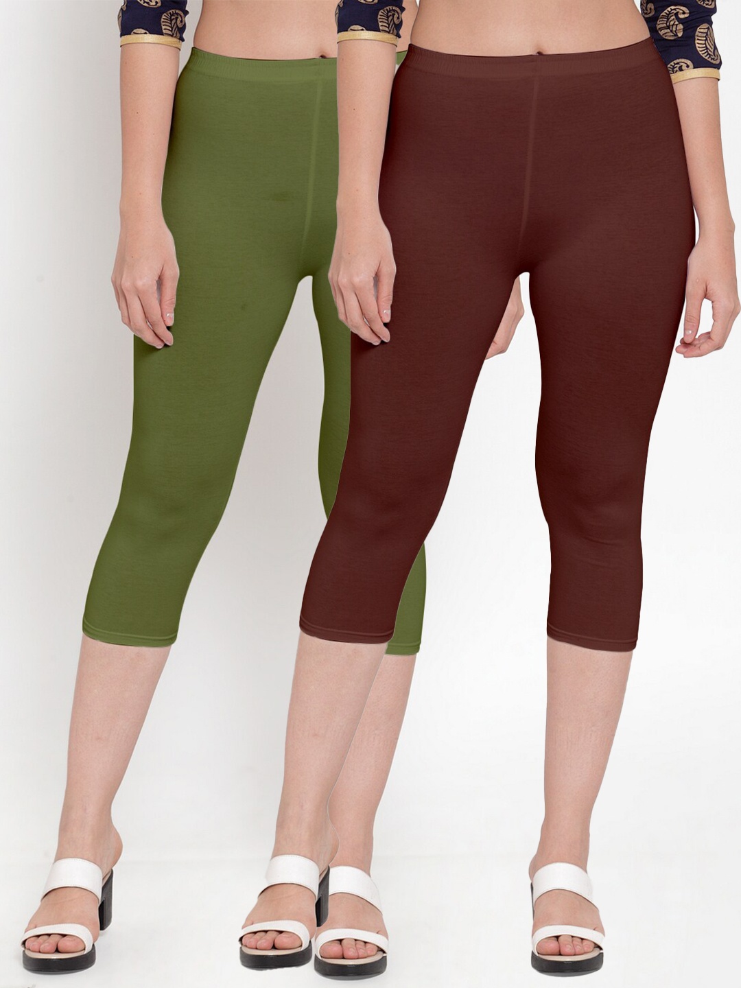 

GRACIT Women Brown Pack Of 2 Solid Capris