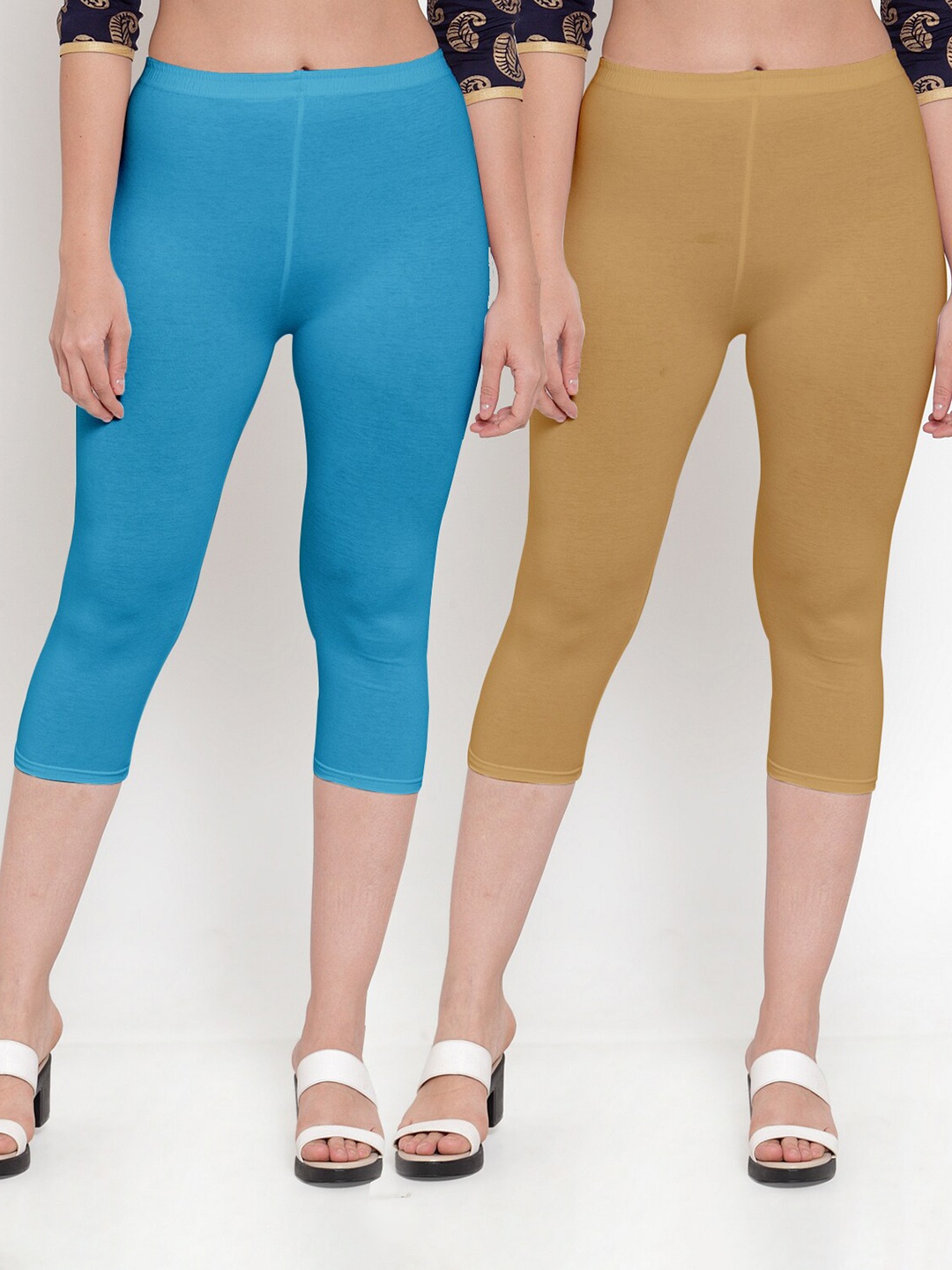 

GRACIT Pack-2 Women Blue & Tan Capris