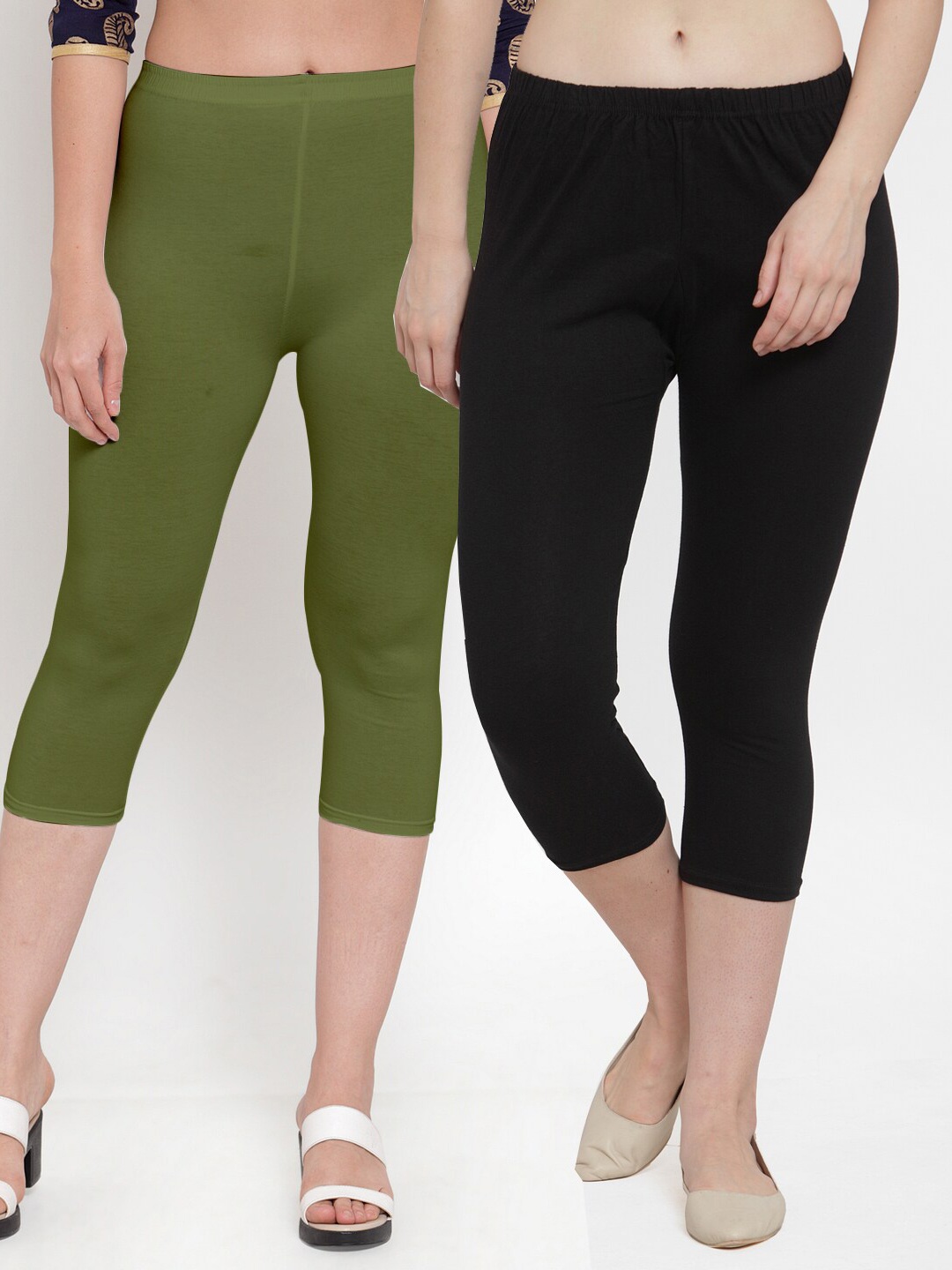 

GRACIT Women Pack Of 2 Black & Green Capris