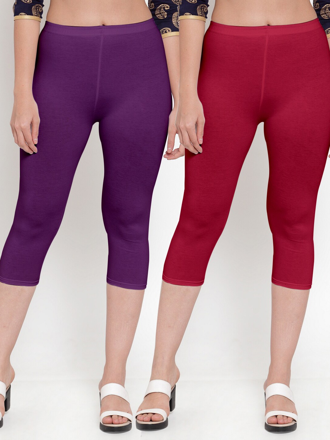 

GRACIT Women Maroon & Purple Set Of 2 Cotton Lycra Capris