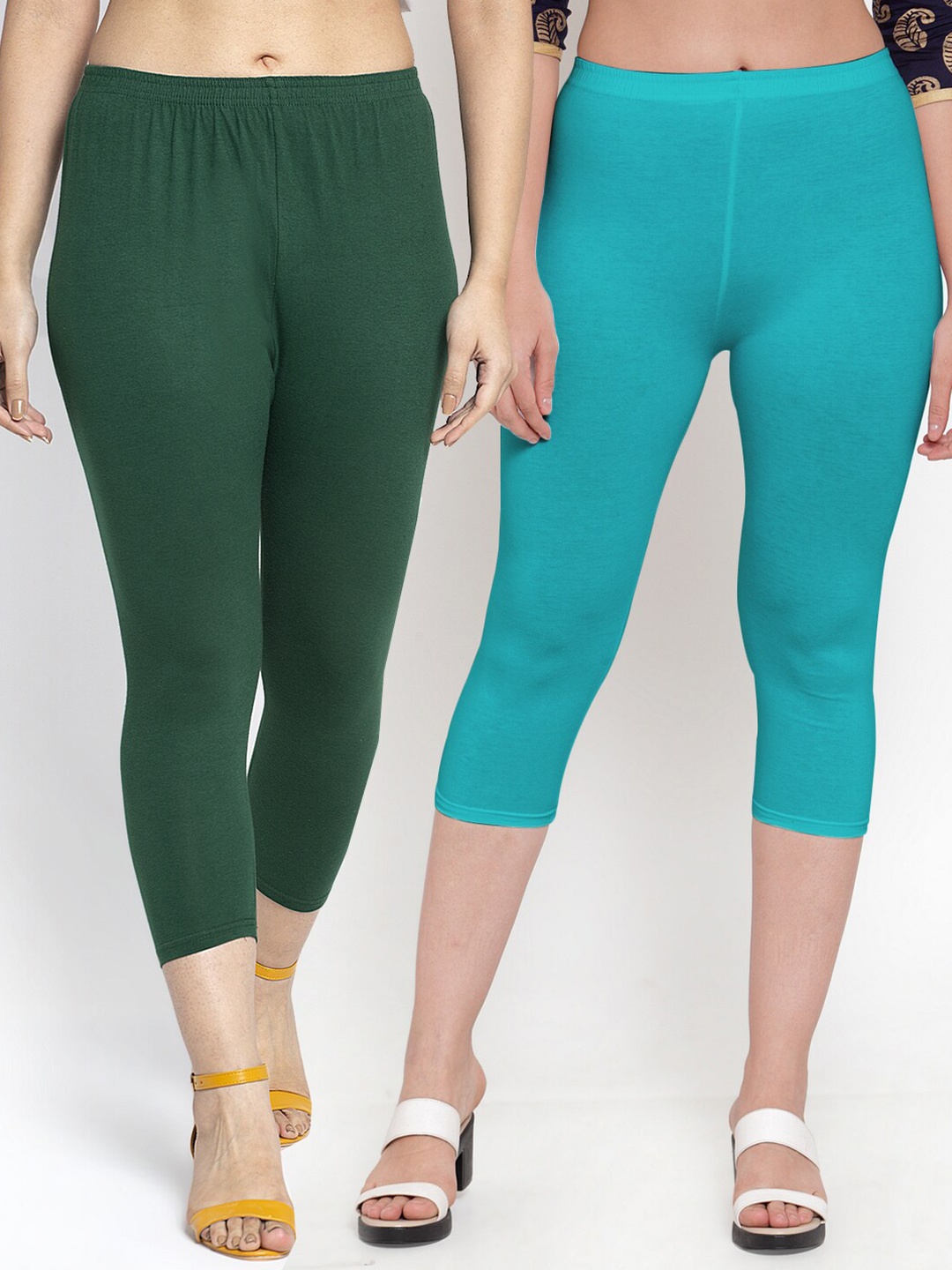 

GRACIT Women Pack Of 2 Green & Blue Capris