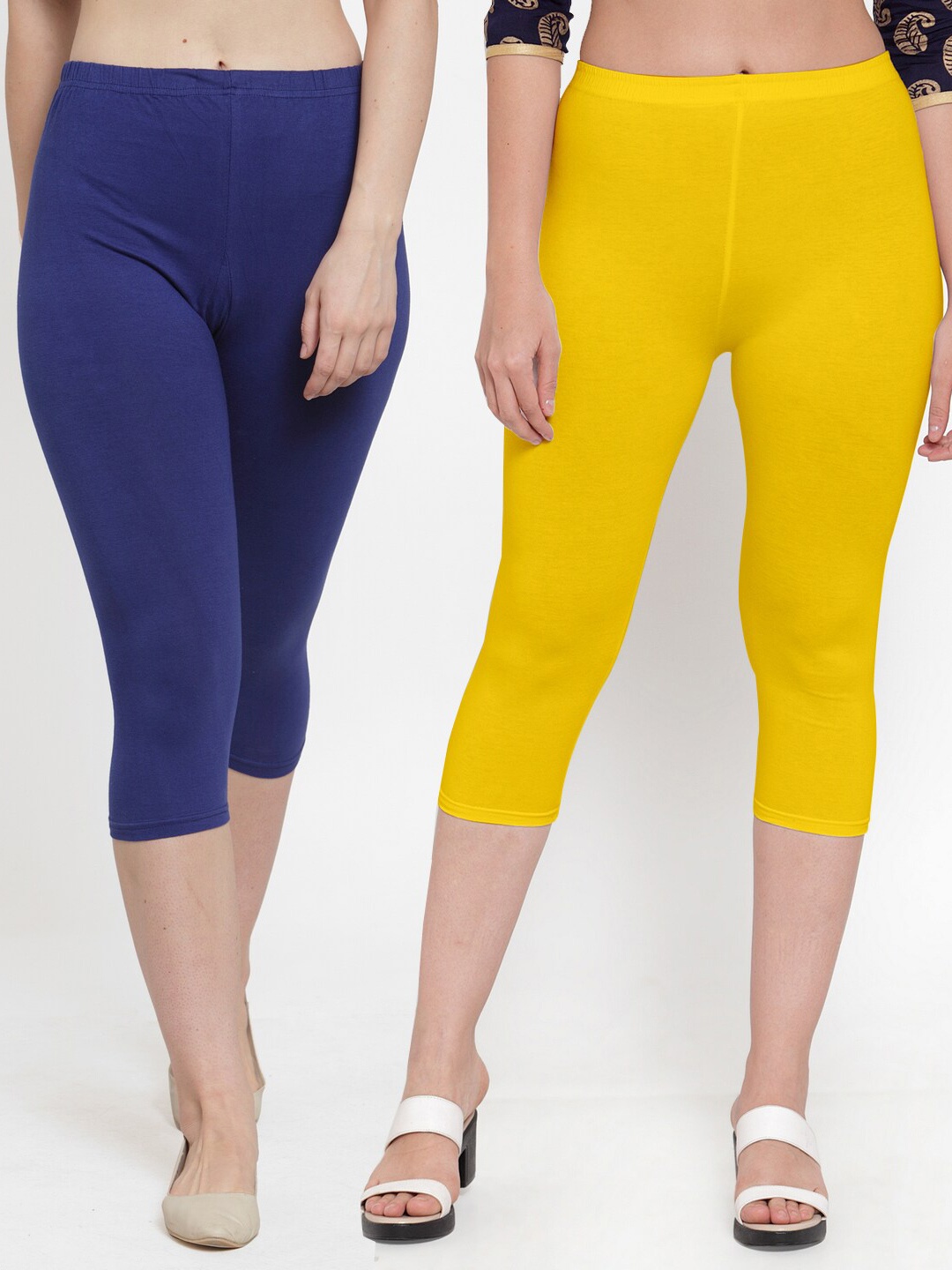 

GRACIT Women Pack Of 2 Blue & Yellow Capris