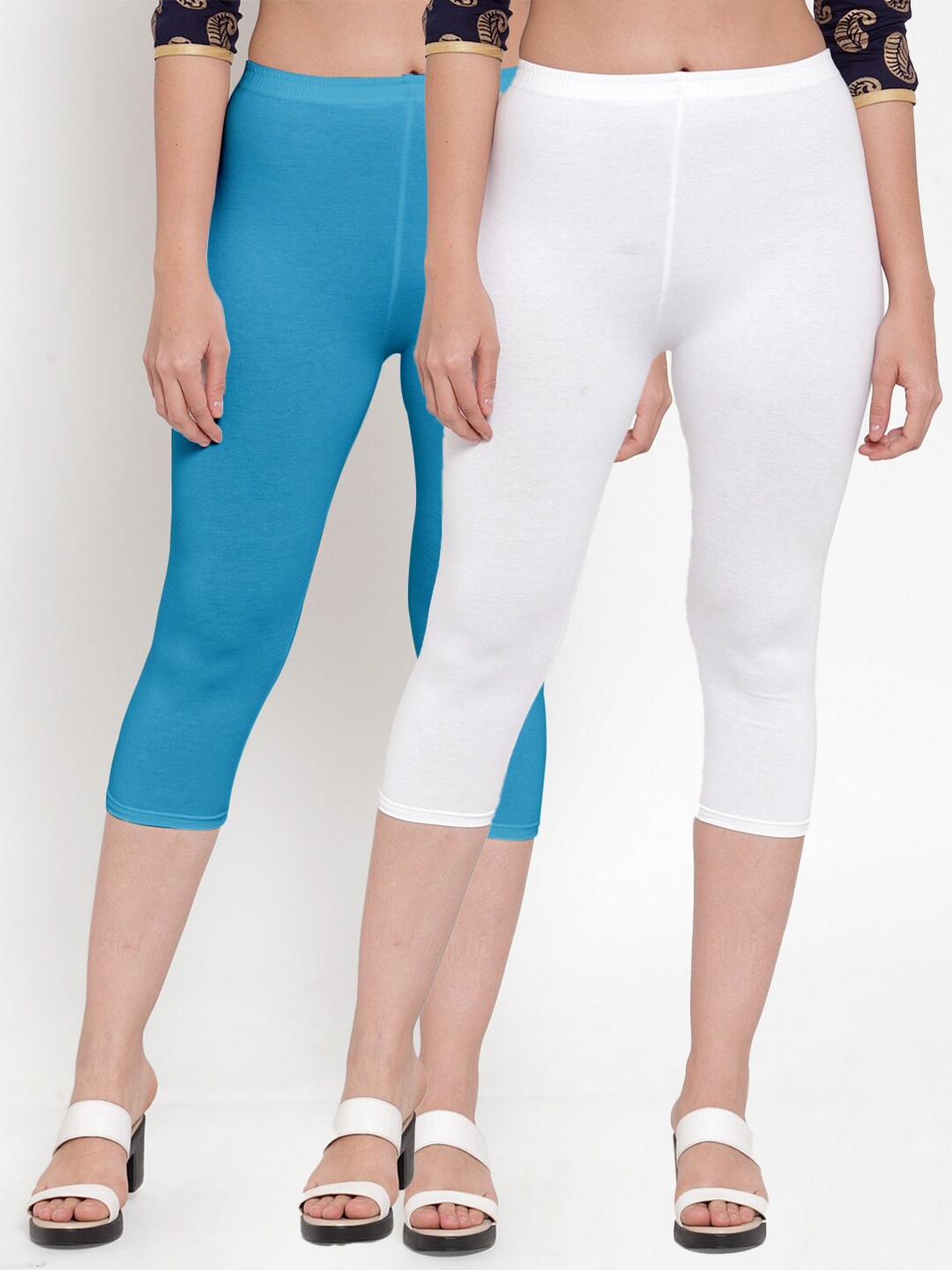 

GRACIT Women Pack of 2 White & Blue Capris