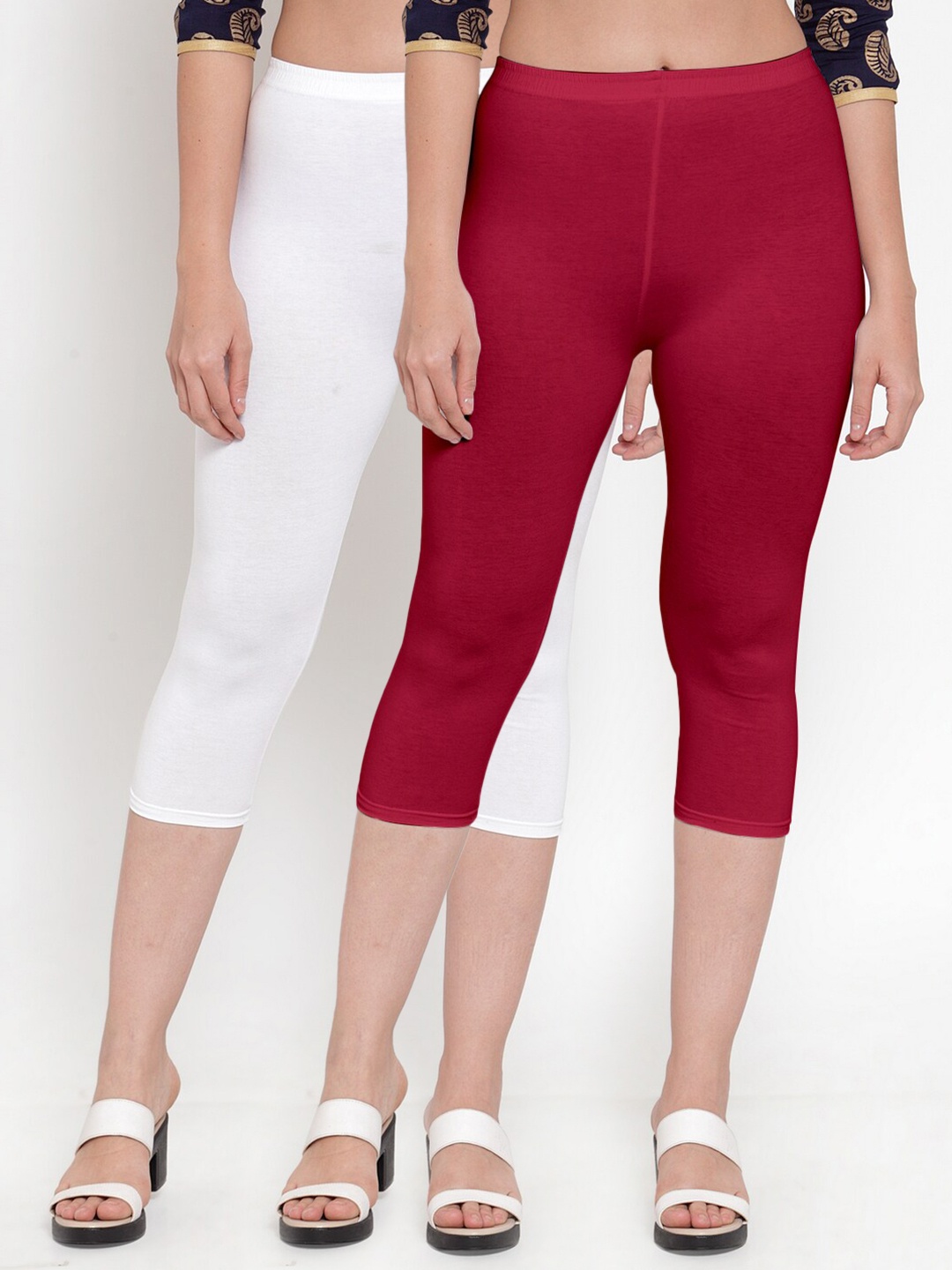 

GRACIT Pack-2 Women White & Maroon Capris