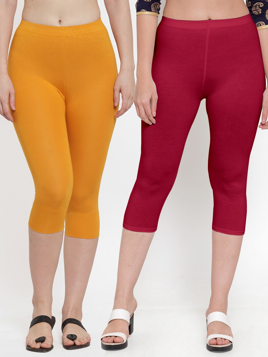 

GRACIT Women Pack Of 2 Maroon & Orange Capris