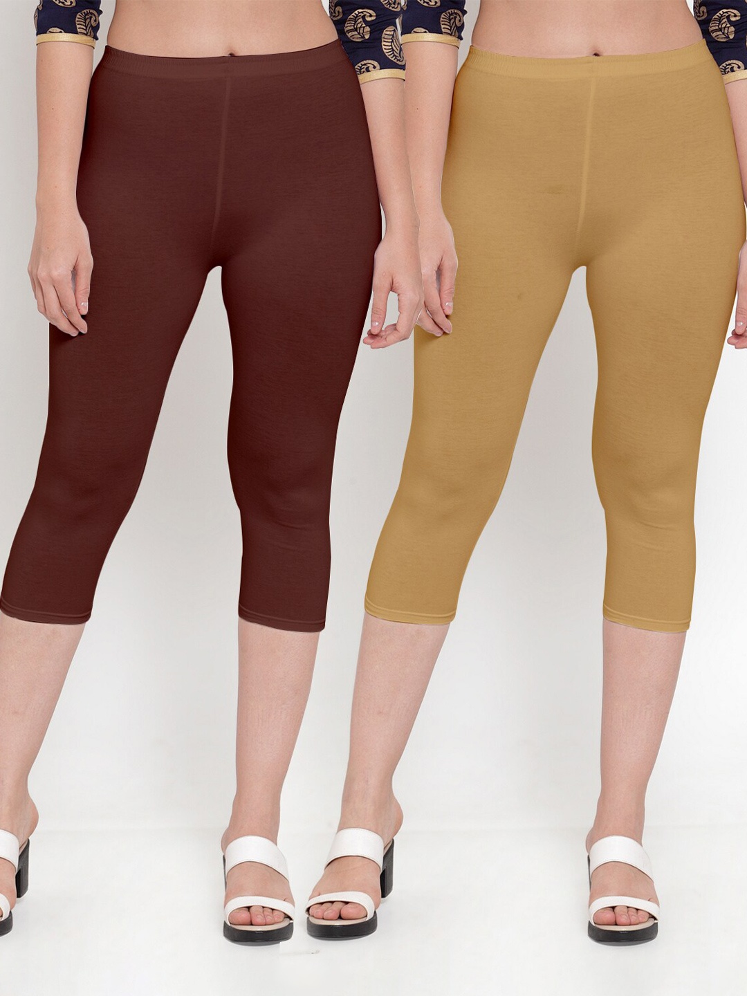 

GRACIT Women Pack Of 2 Solid Capris, Brown