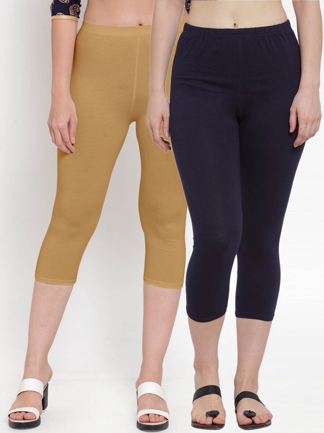

GRACIT Women Pack Of 2 Navy Blue & Tan Capris