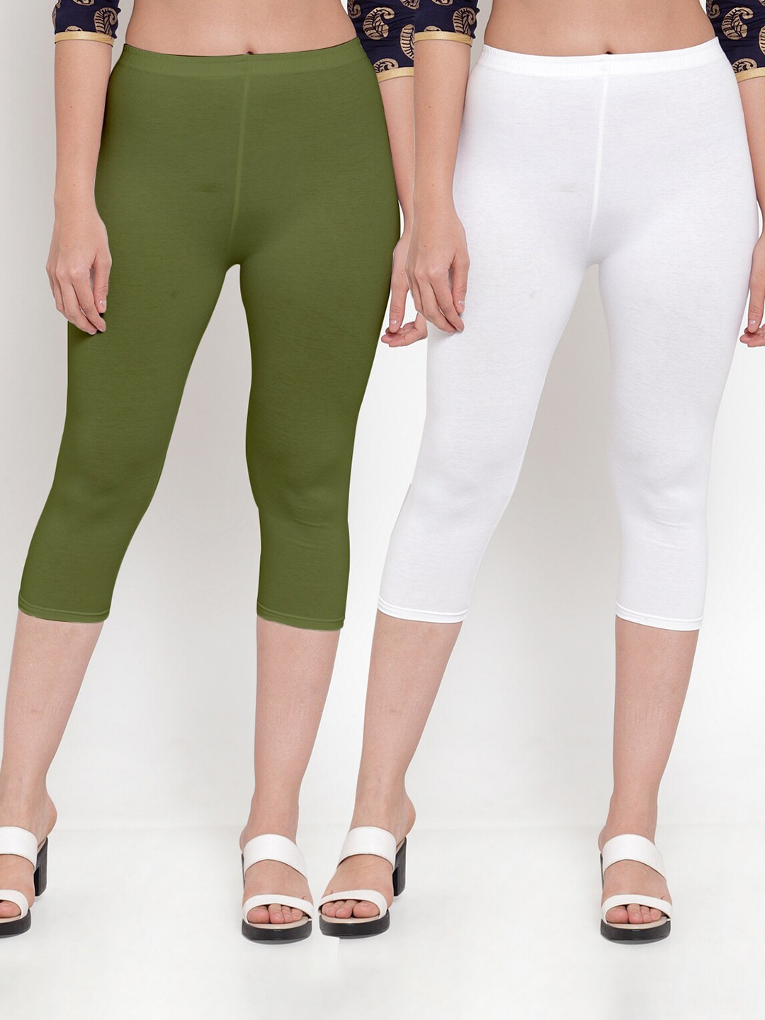 

GRACIT Women Pack of 2 White & Green Capris