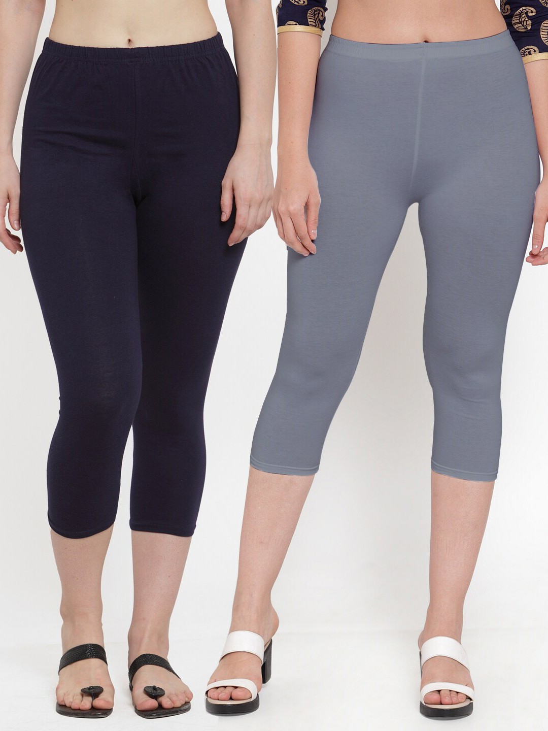 

GRACIT Women Pack Of 2 Grey & Navy Blue Capris