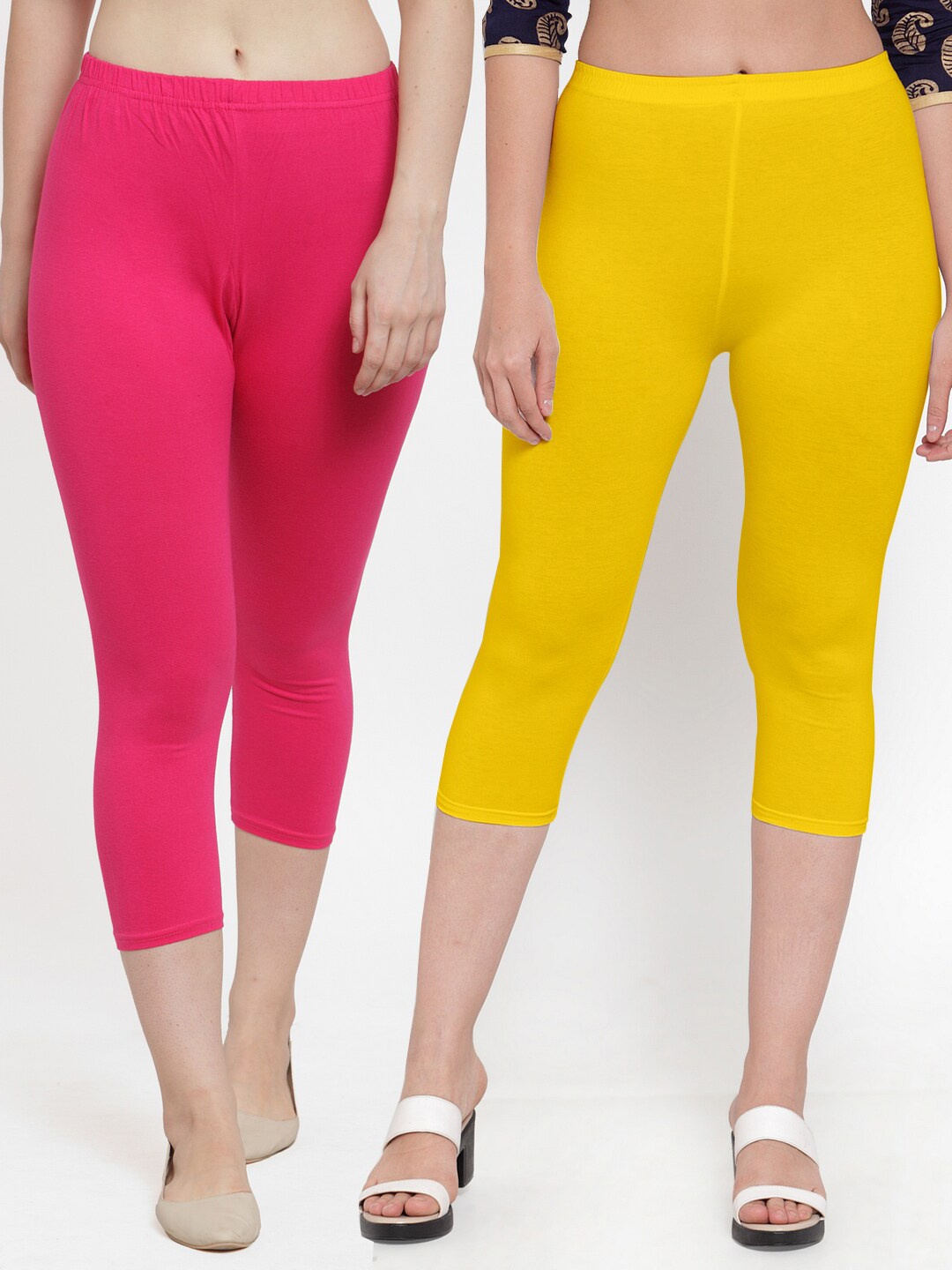 

GRACIT Women Pack of 2 Yellow & Pink Capris
