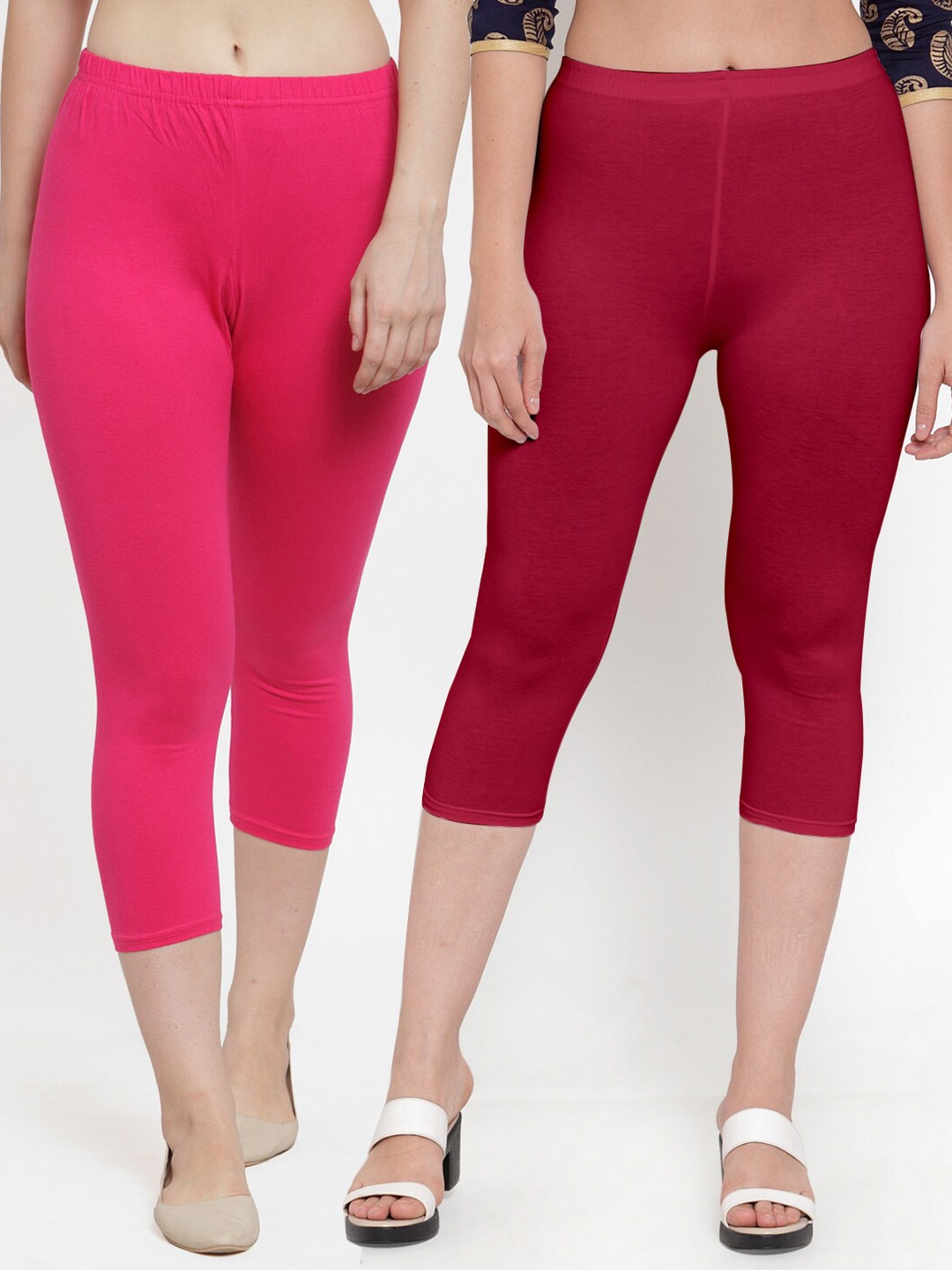 

GRACIT Women Pink & Maroon Set Of 2 Cotton Lycra Capris