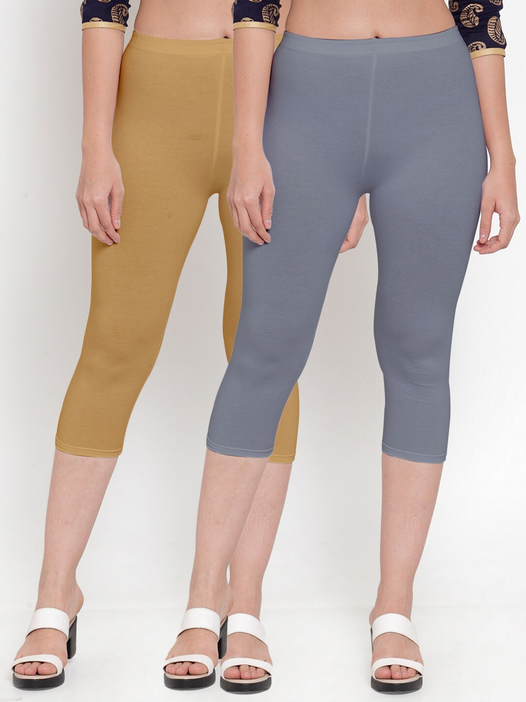 

GRACIT Women Pack Of 2 Solid Capris, Grey