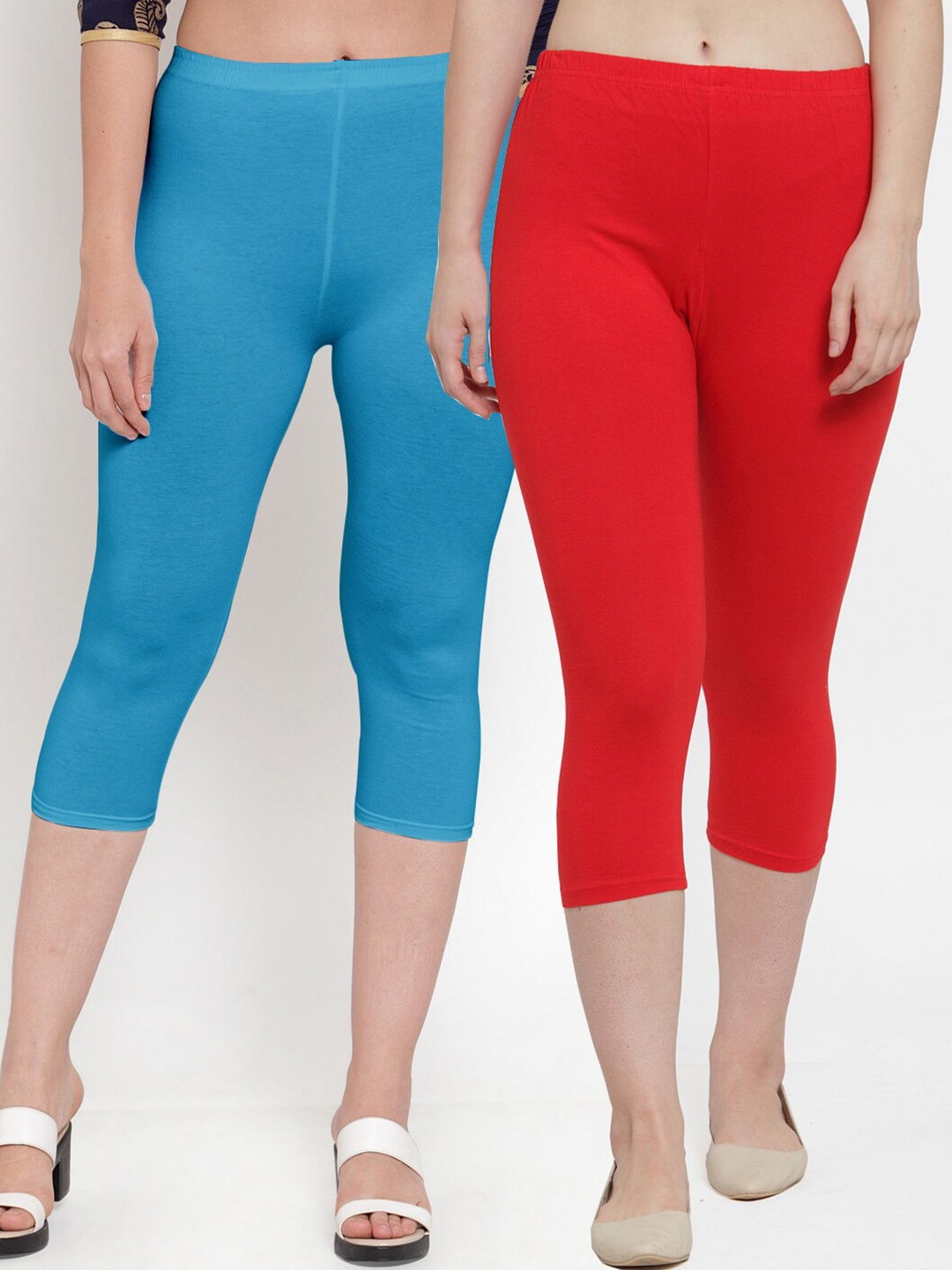 

GRACIT Women Pack Of 2 Red & Blue Capris