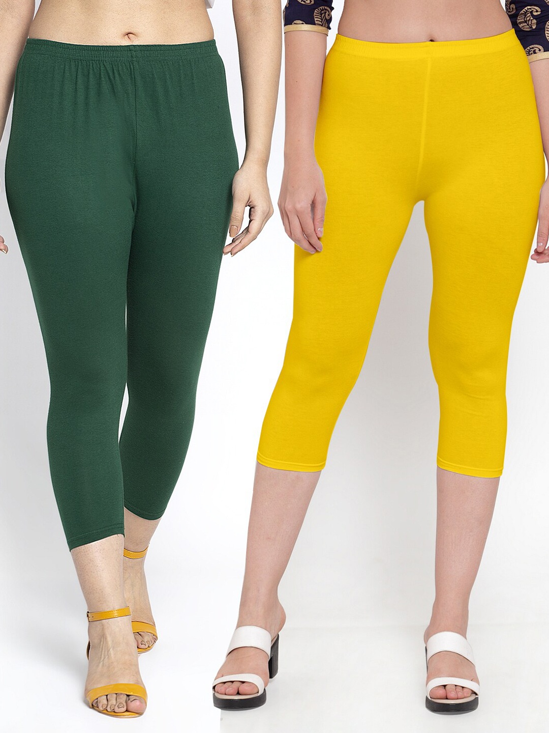 

GRACIT Women Pack of 2 Yellow & Green Capris