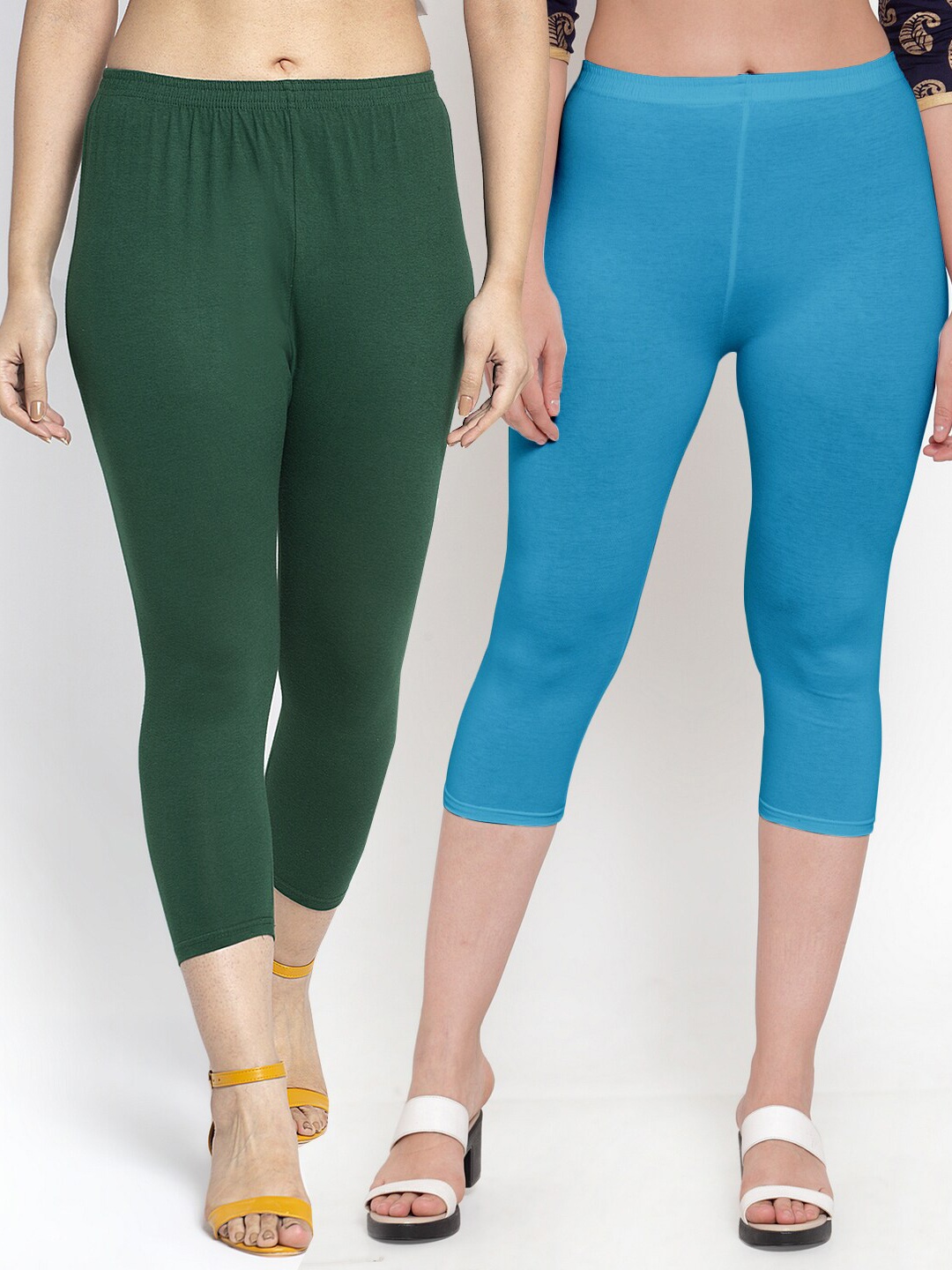 

GRACIT Women Pack Of 2 Green & Blue Capris