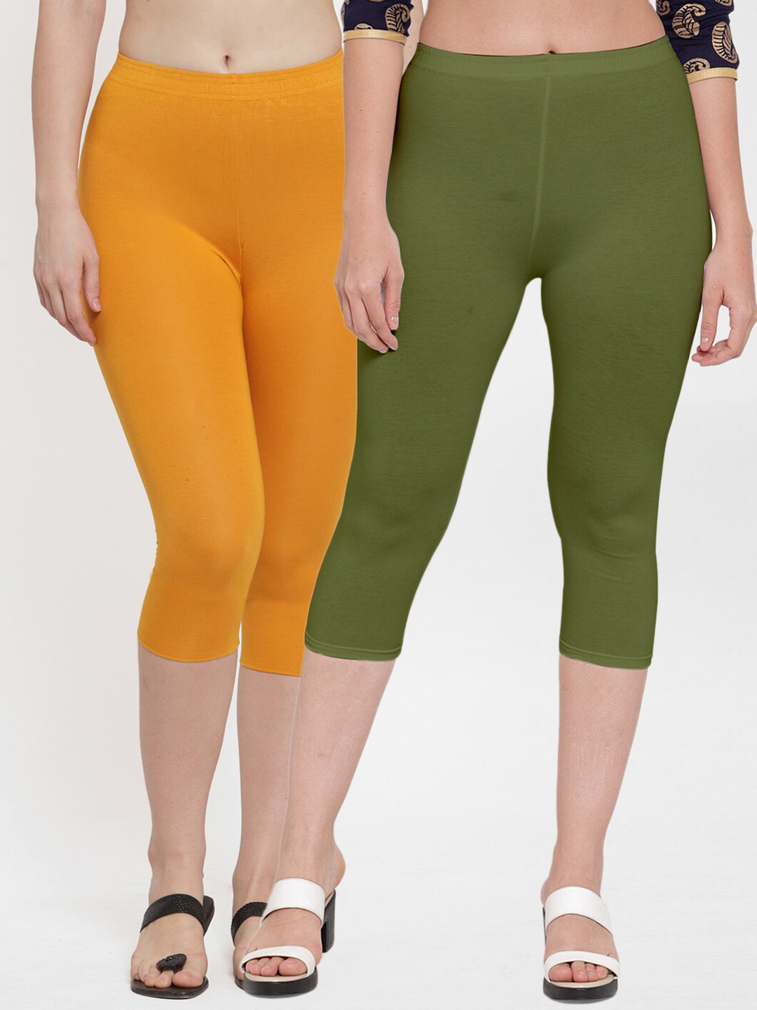 

GRACIT Women Pack of 2 Yellow & Green Capris