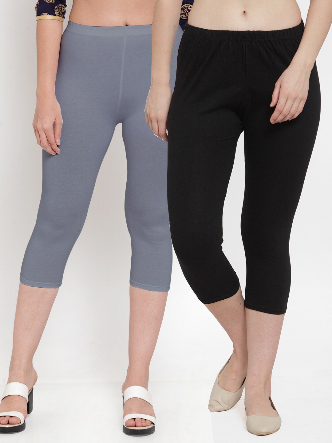 

GRACIT Women Pack of 2 Black & Grey Capris