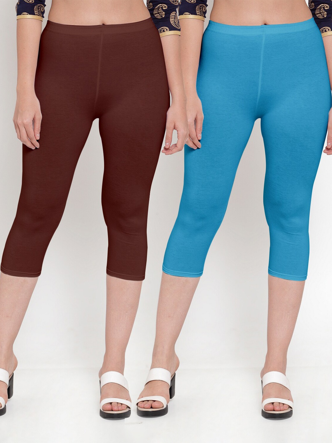

GRACIT Women Pack Of 2 Solid Capris, Brown