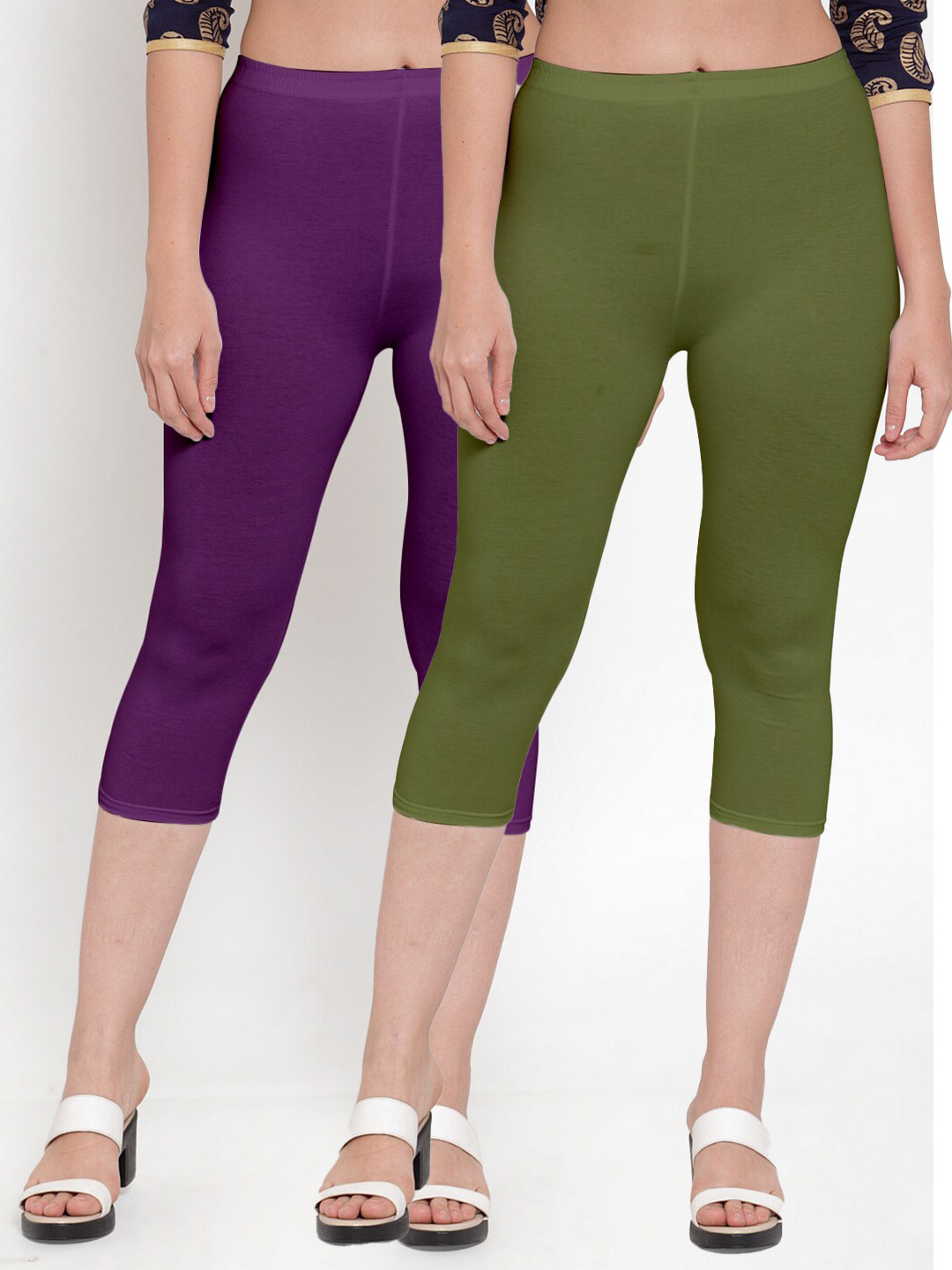 

GRACIT Women Pack Of 2 Purple & Green Capris